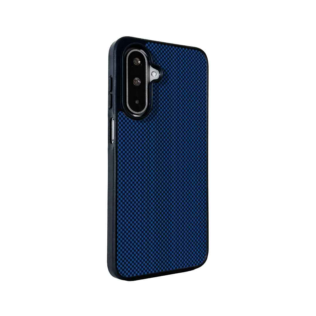 For Samsung Galaxy A57 5G Magnetic Case EYCASE Kevlar Series UV Printed Black Edge TPU Acrylic Phone Cover - Dark Blue