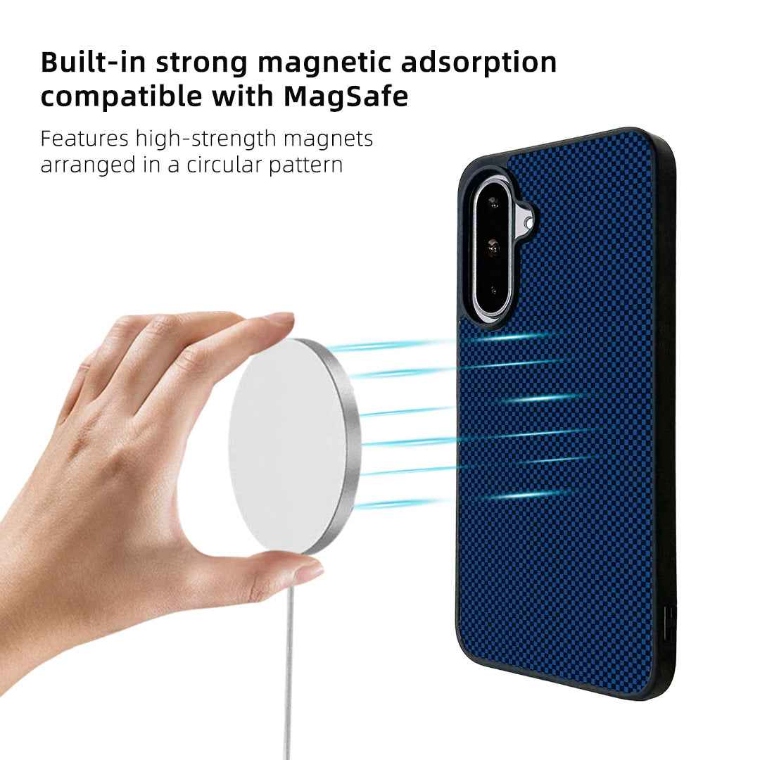 For Samsung Galaxy A57 5G Magnetic Case EYCASE Kevlar Series UV Printed Black Edge TPU Acrylic Phone Cover - Dark Blue