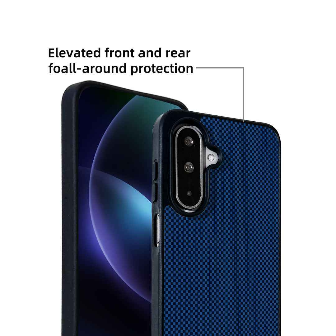 For Samsung Galaxy A57 5G Magnetic Case EYCASE Kevlar Series UV Printed Black Edge TPU Acrylic Phone Cover - Dark Blue