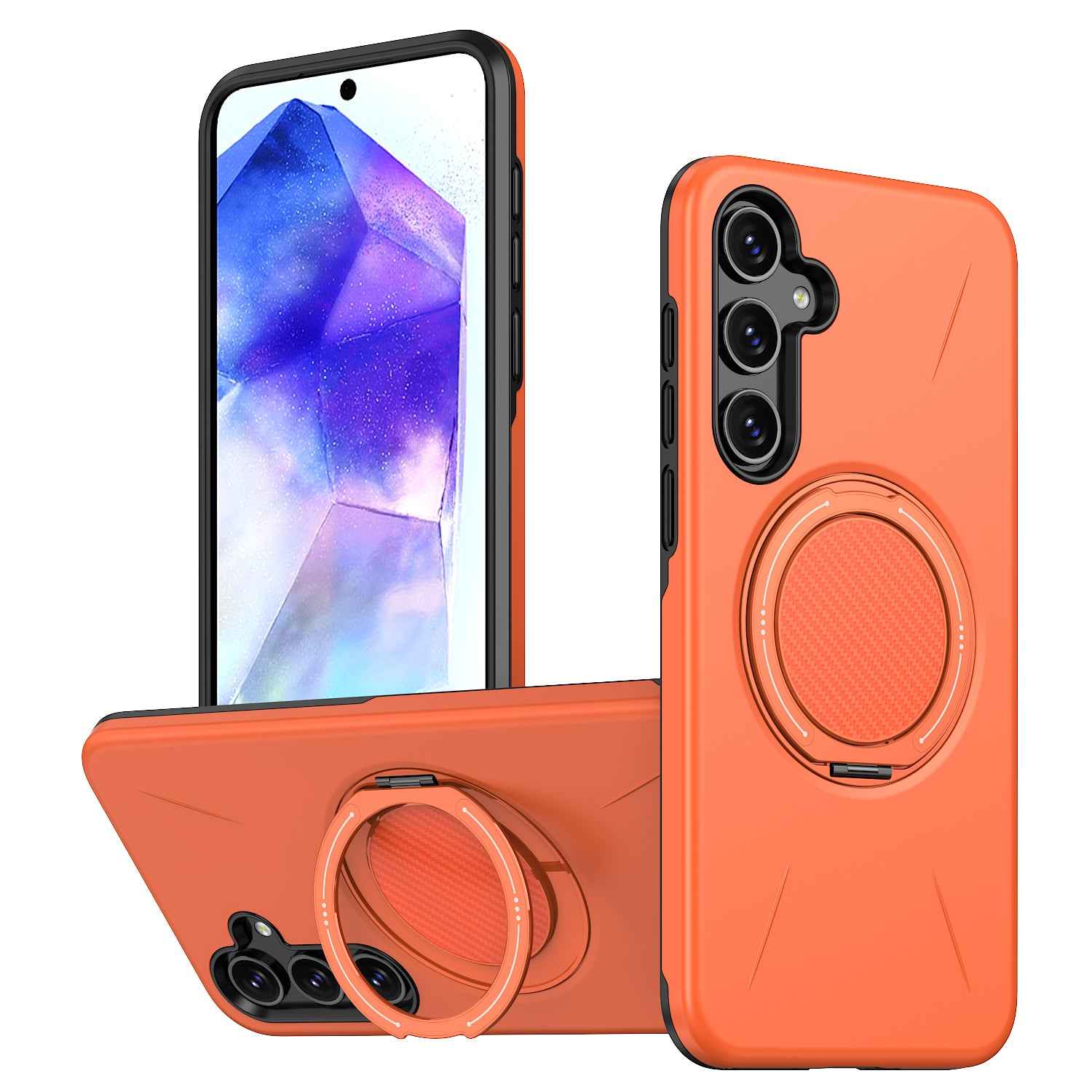 For Samsung Galaxy A57 5G Magnetic Case Rotating Kickstand TPU + PC Phone Cover - Orange