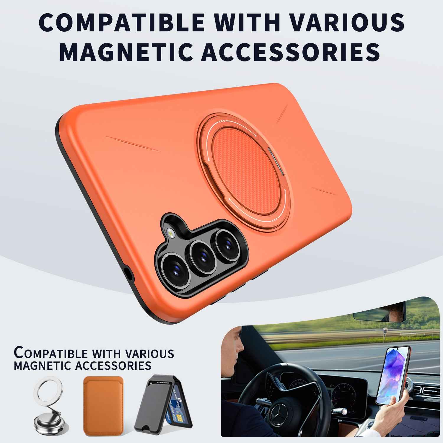 For Samsung Galaxy A57 5G Magnetic Case Rotating Kickstand TPU + PC Phone Cover - Orange