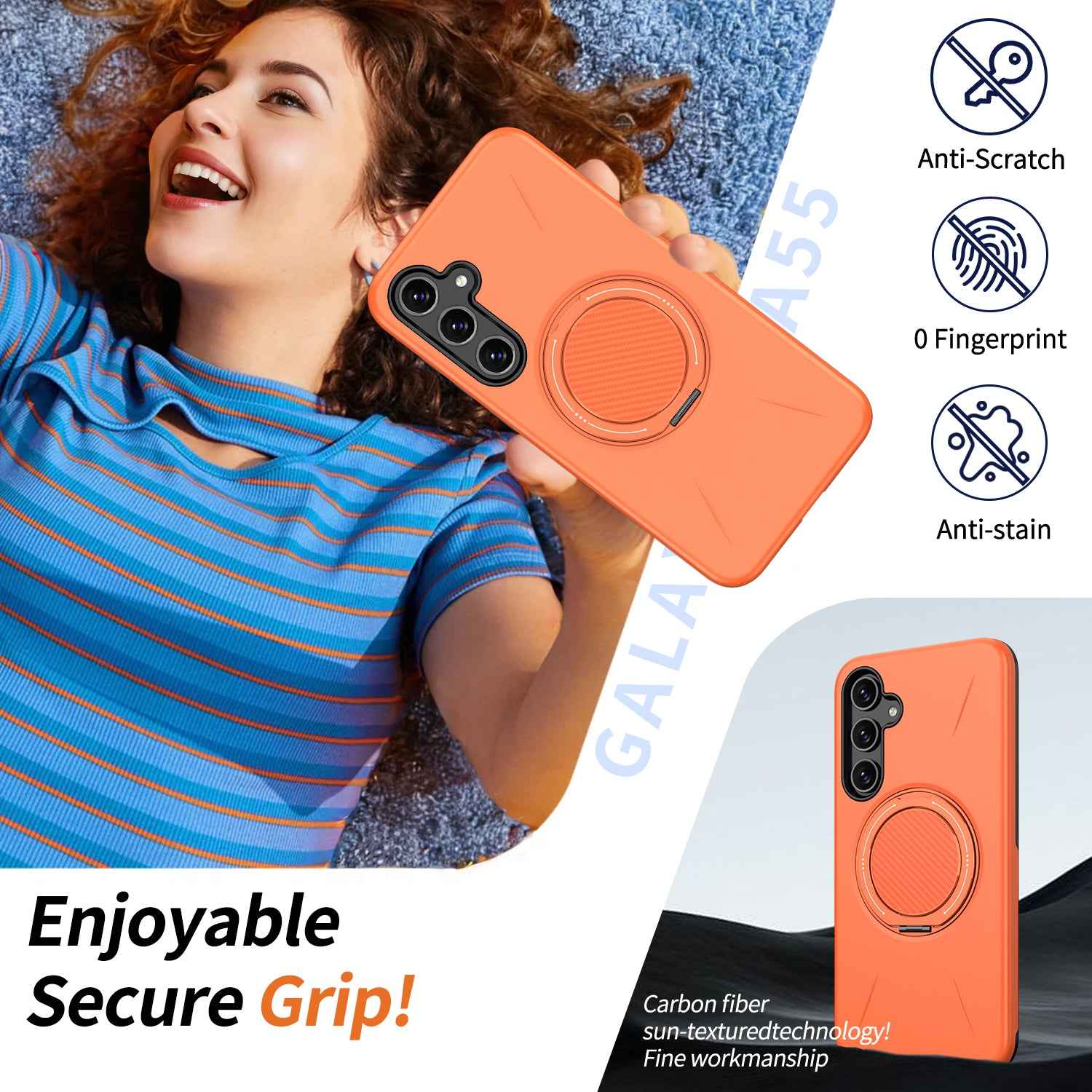 For Samsung Galaxy A57 5G Magnetic Case Rotating Kickstand TPU + PC Phone Cover - Orange