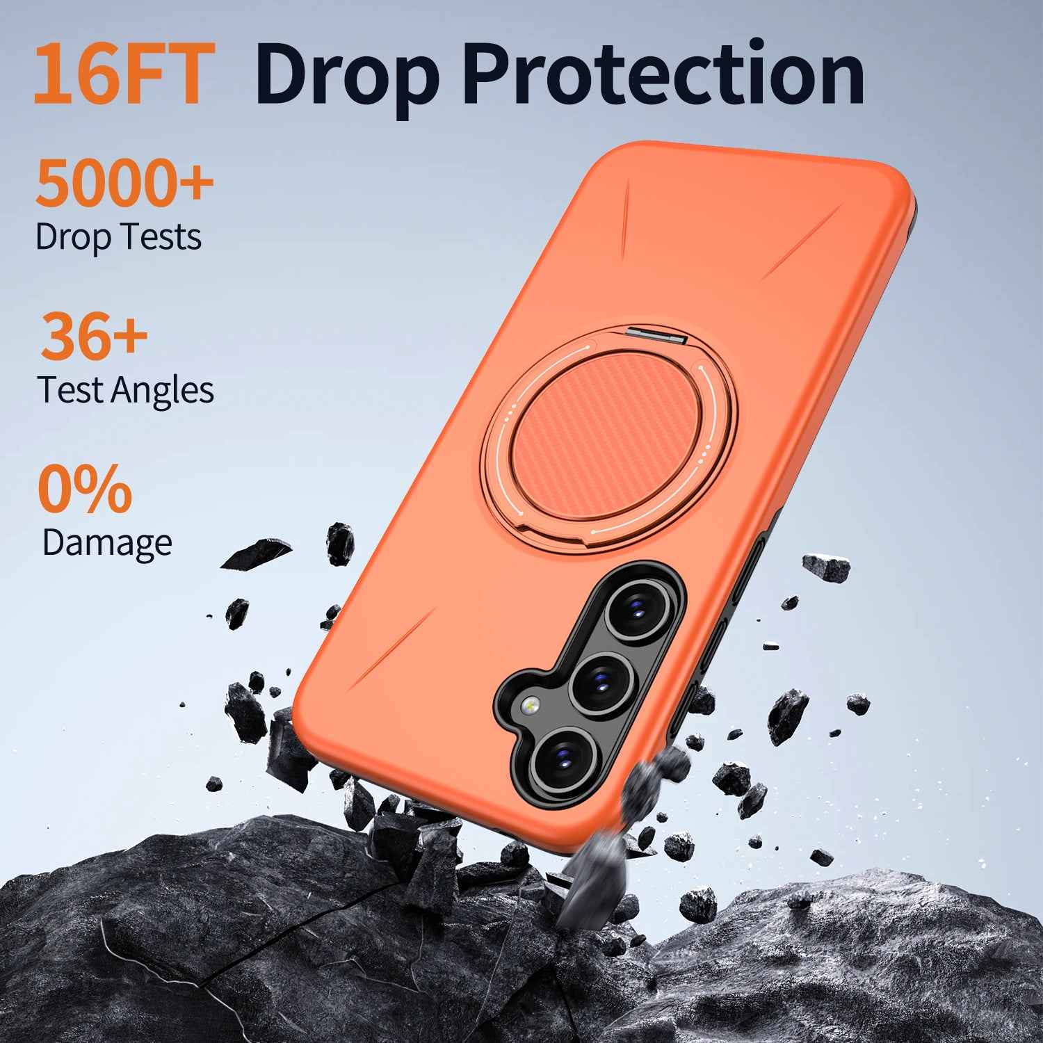 For Samsung Galaxy A57 5G Magnetic Case Rotating Kickstand TPU + PC Phone Cover - Orange