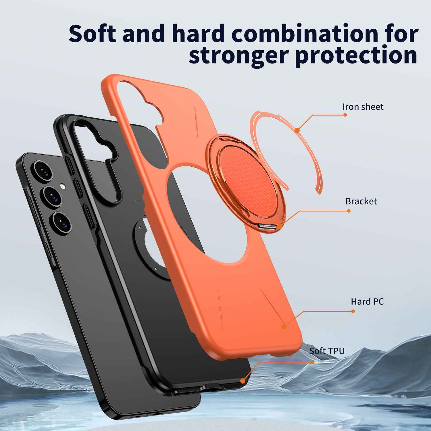 For Samsung Galaxy A57 5G Magnetic Case Rotating Kickstand TPU + PC Phone Cover - Orange