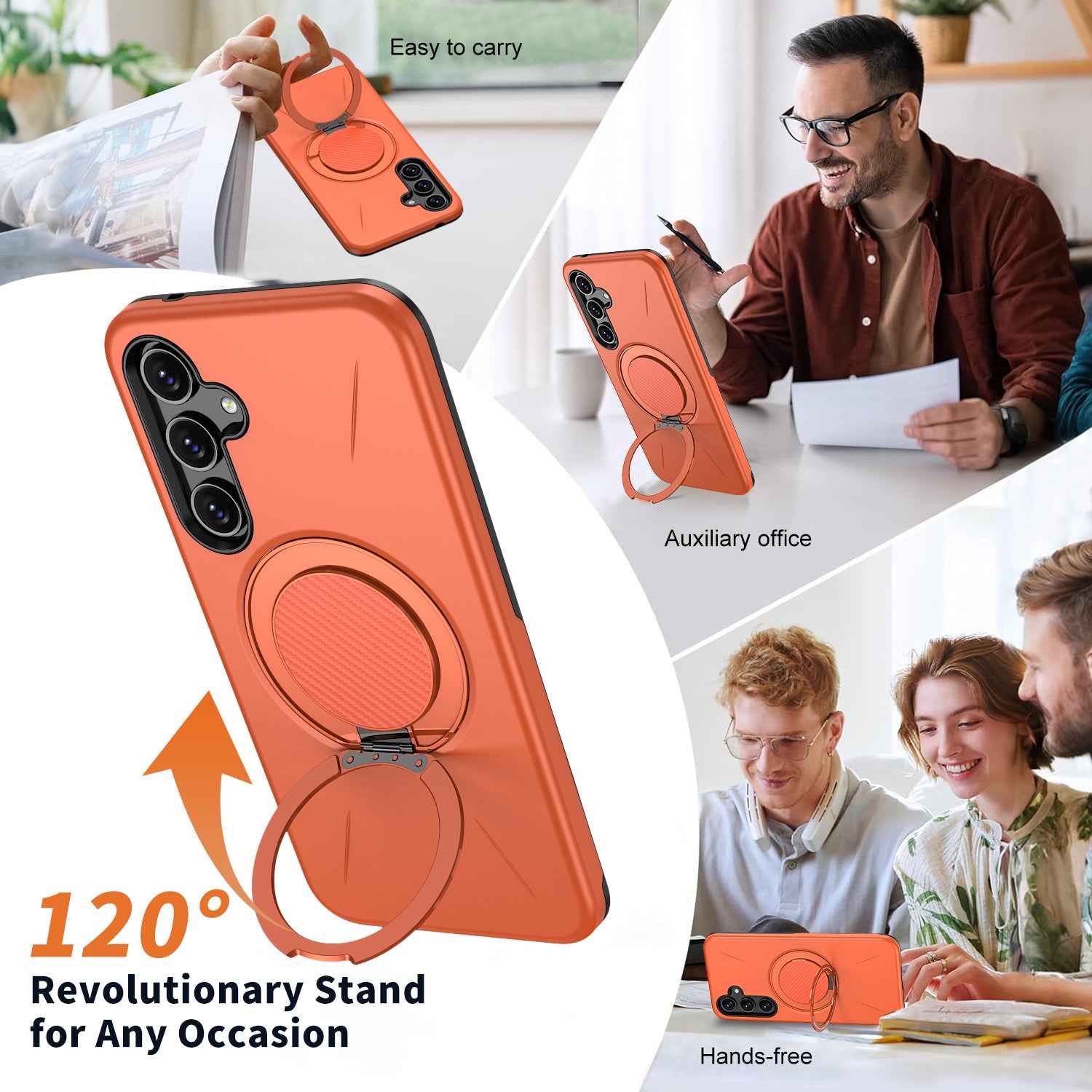 For Samsung Galaxy A57 5G Magnetic Case Rotating Kickstand TPU + PC Phone Cover - Orange