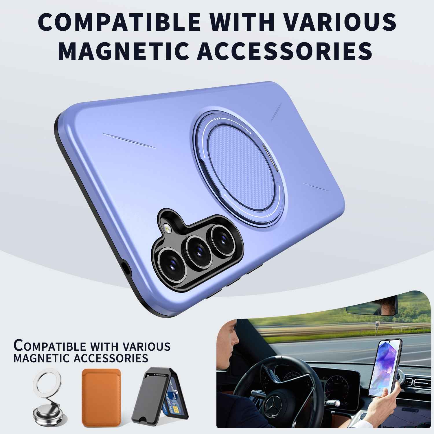 For Samsung Galaxy A57 5G Magnetic Case Rotating Kickstand TPU + PC Phone Cover - Purple