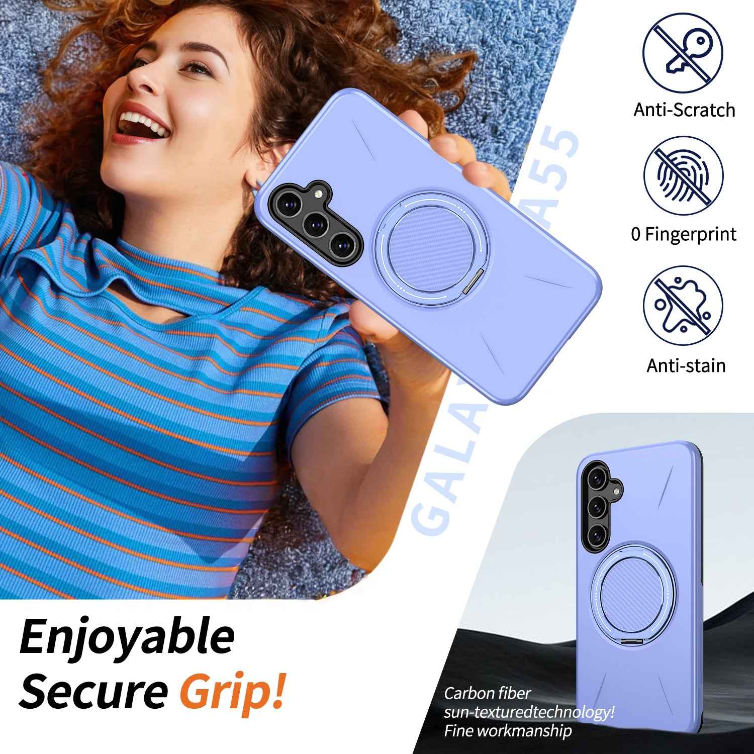 For Samsung Galaxy A57 5G Magnetic Case Rotating Kickstand TPU + PC Phone Cover - Purple