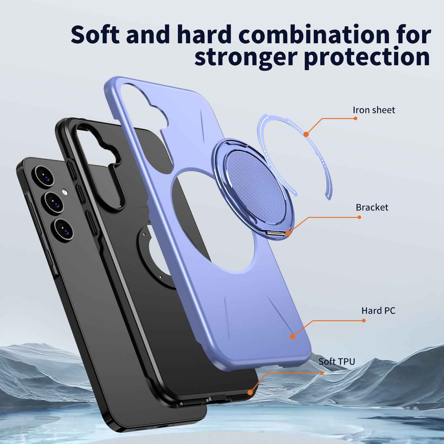 For Samsung Galaxy A57 5G Magnetic Case Rotating Kickstand TPU + PC Phone Cover - Purple