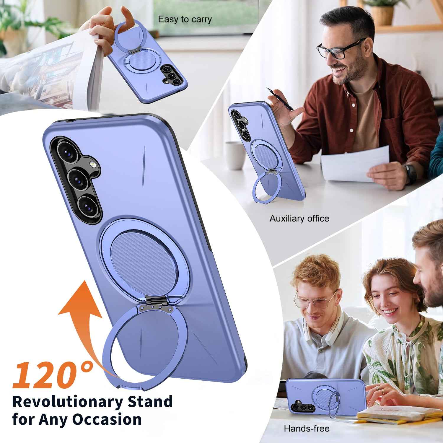 For Samsung Galaxy A57 5G Magnetic Case Rotating Kickstand TPU + PC Phone Cover - Purple