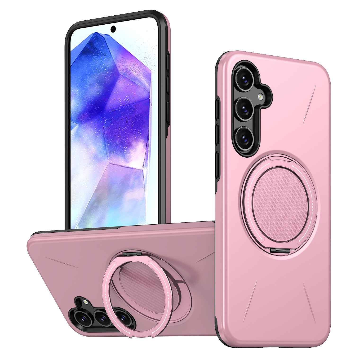 For Samsung Galaxy A57 5G Magnetic Case Rotating Kickstand TPU + PC Phone Cover - Pink