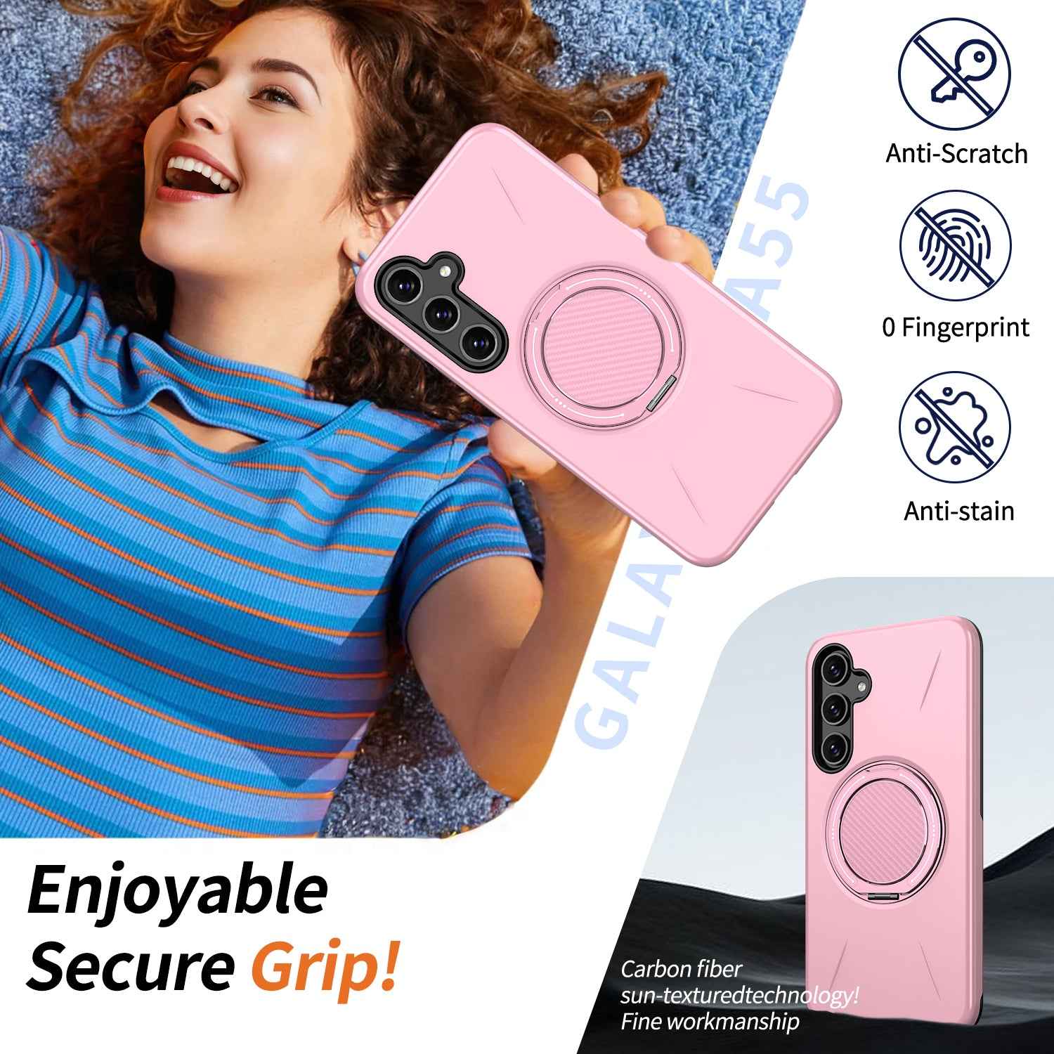 For Samsung Galaxy A57 5G Magnetic Case Rotating Kickstand TPU + PC Phone Cover - Pink