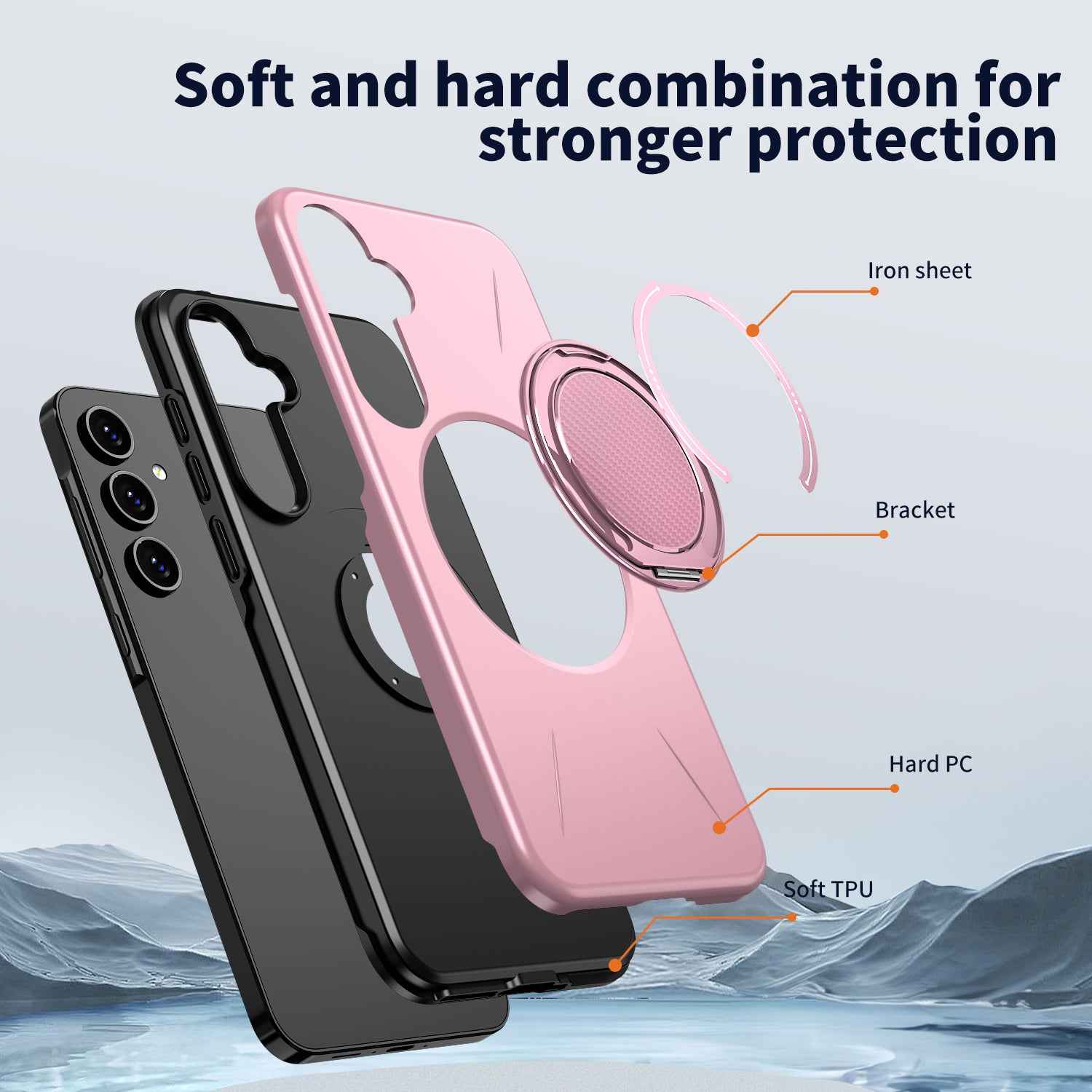 For Samsung Galaxy A57 5G Magnetic Case Rotating Kickstand TPU + PC Phone Cover - Pink