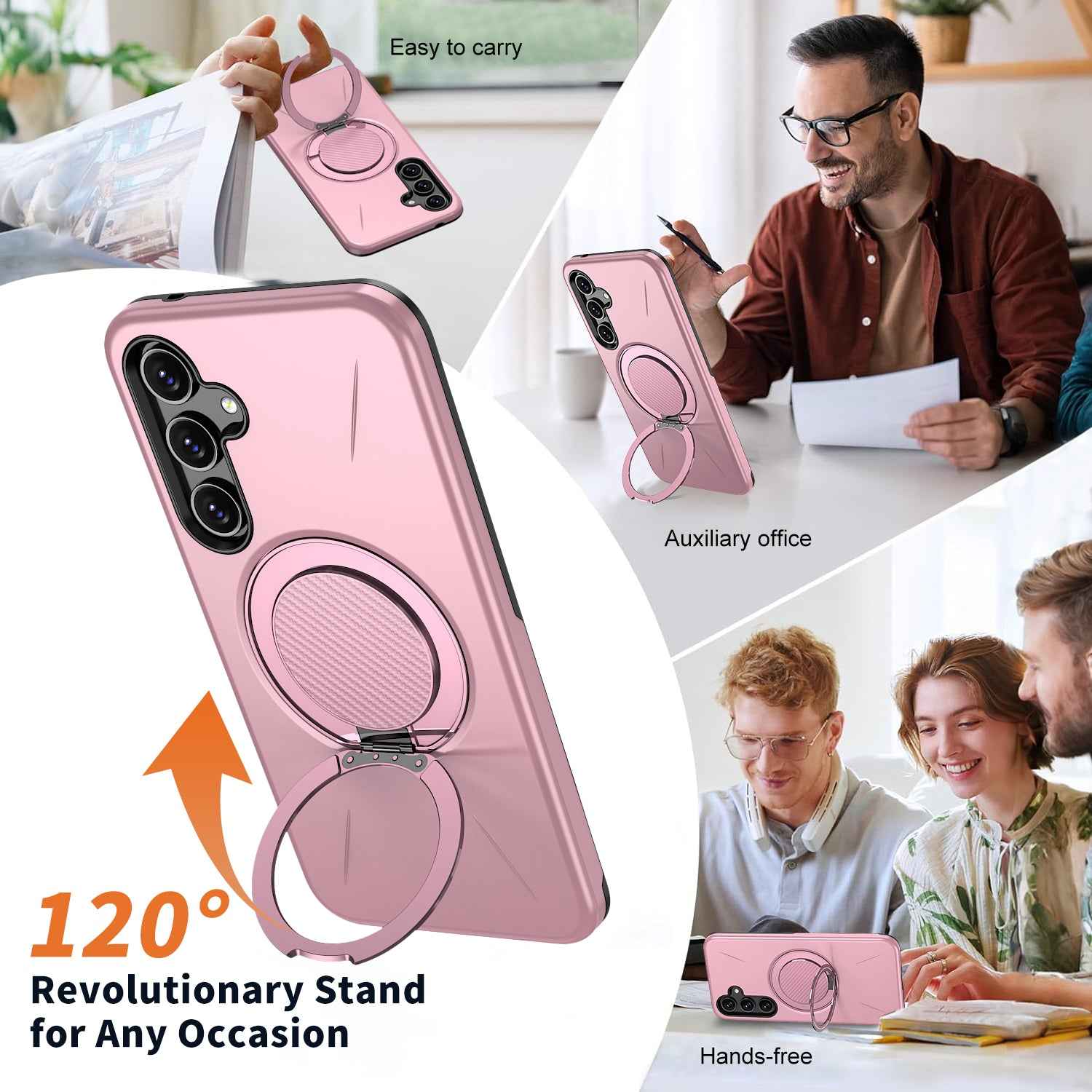 For Samsung Galaxy A57 5G Magnetic Case Rotating Kickstand TPU + PC Phone Cover - Pink