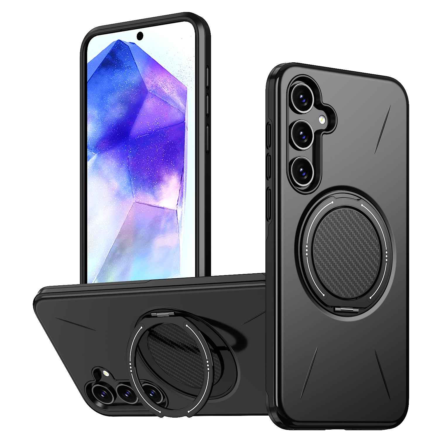For Samsung Galaxy A57 5G Magnetic Case Rotating Kickstand TPU + PC Phone Cover - Black