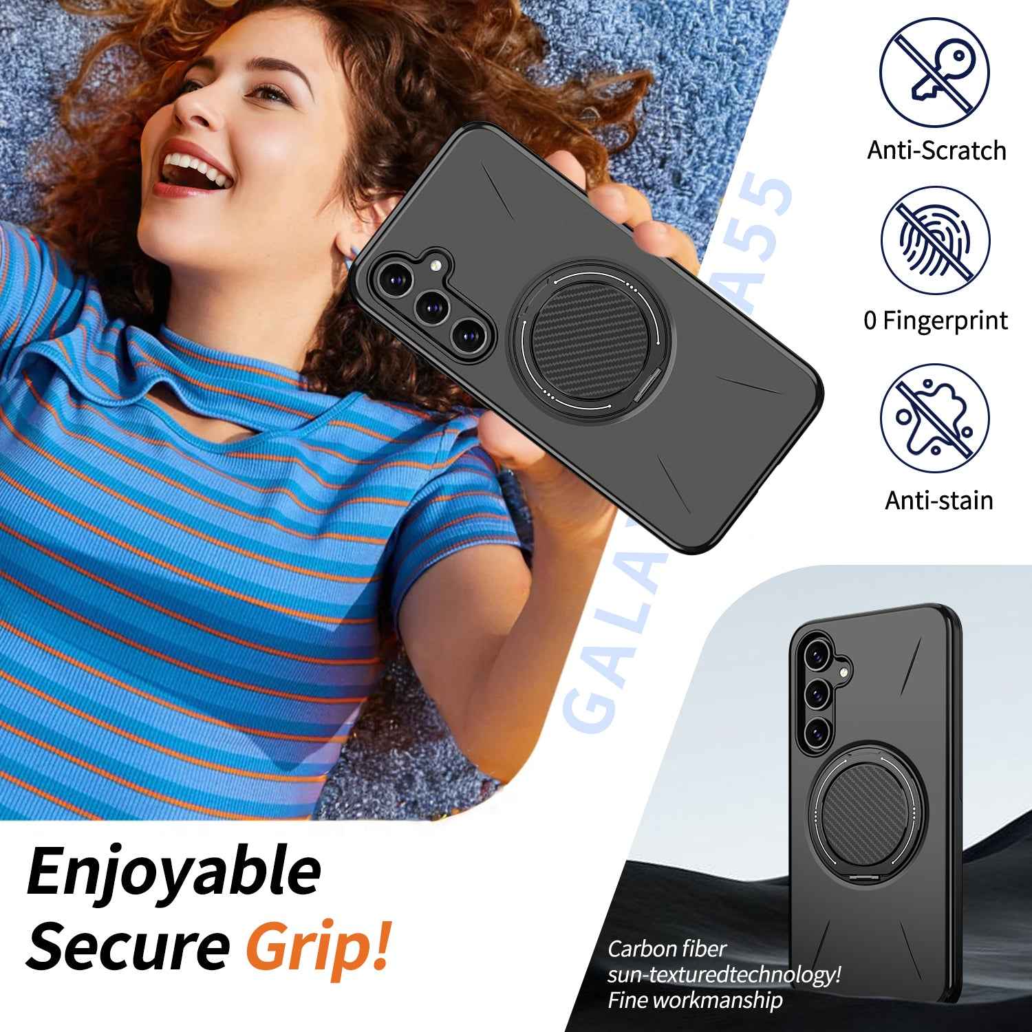 For Samsung Galaxy A57 5G Magnetic Case Rotating Kickstand TPU + PC Phone Cover - Black