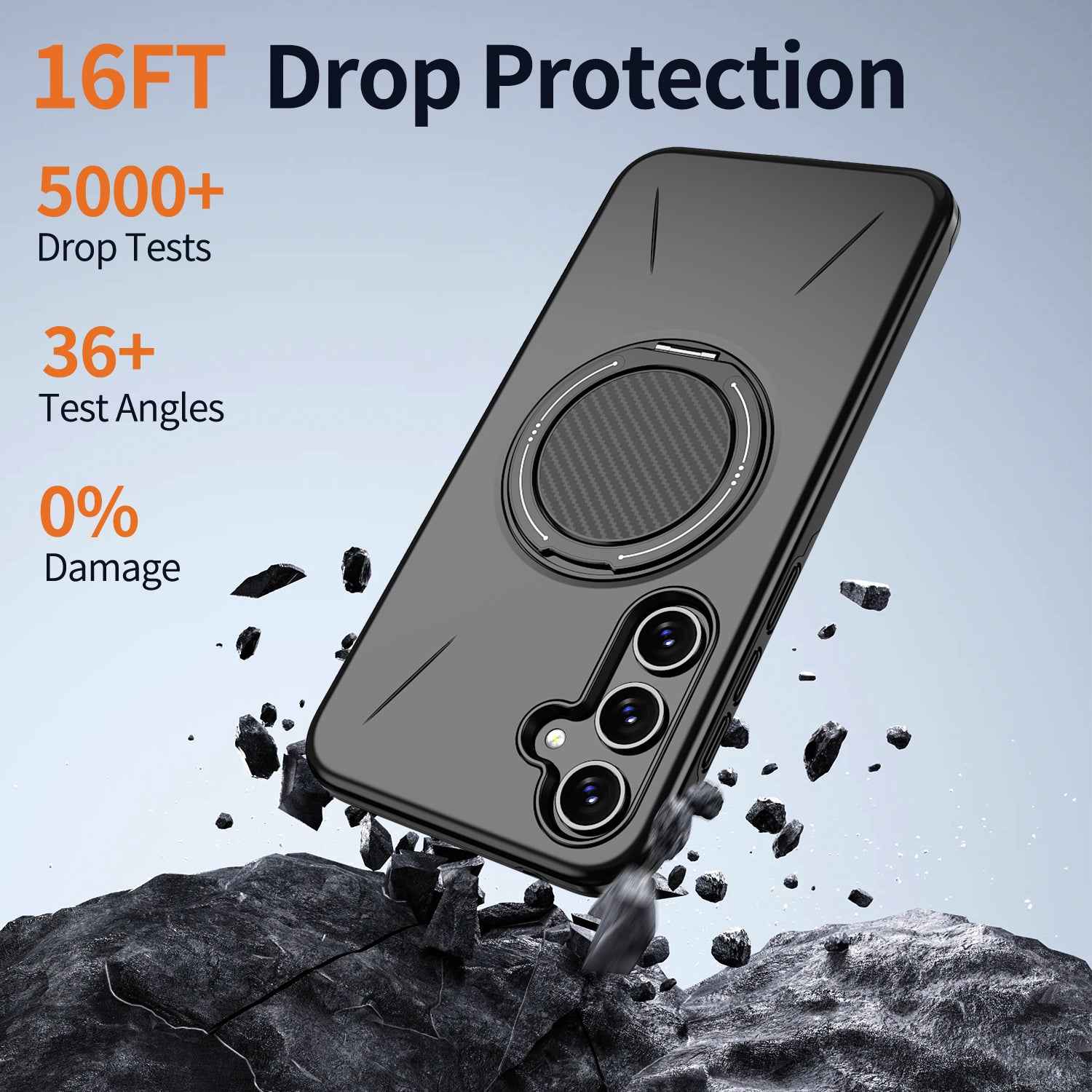 For Samsung Galaxy A57 5G Magnetic Case Rotating Kickstand TPU + PC Phone Cover - Black