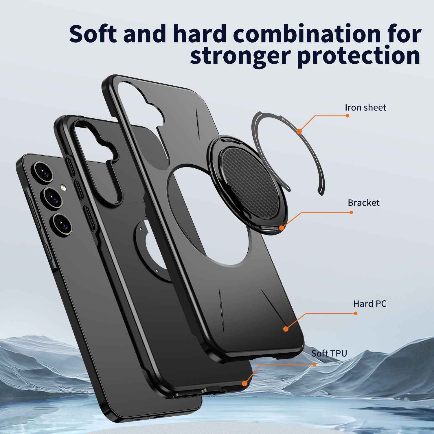 For Samsung Galaxy A57 5G Magnetic Case Rotating Kickstand TPU + PC Phone Cover - Black