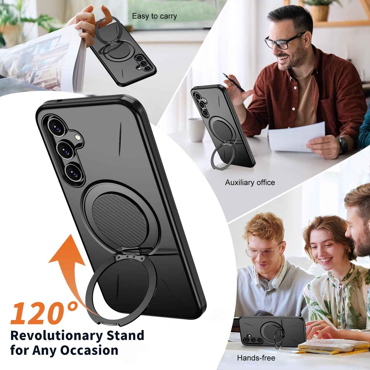For Samsung Galaxy A57 5G Magnetic Case Rotating Kickstand TPU + PC Phone Cover - Black