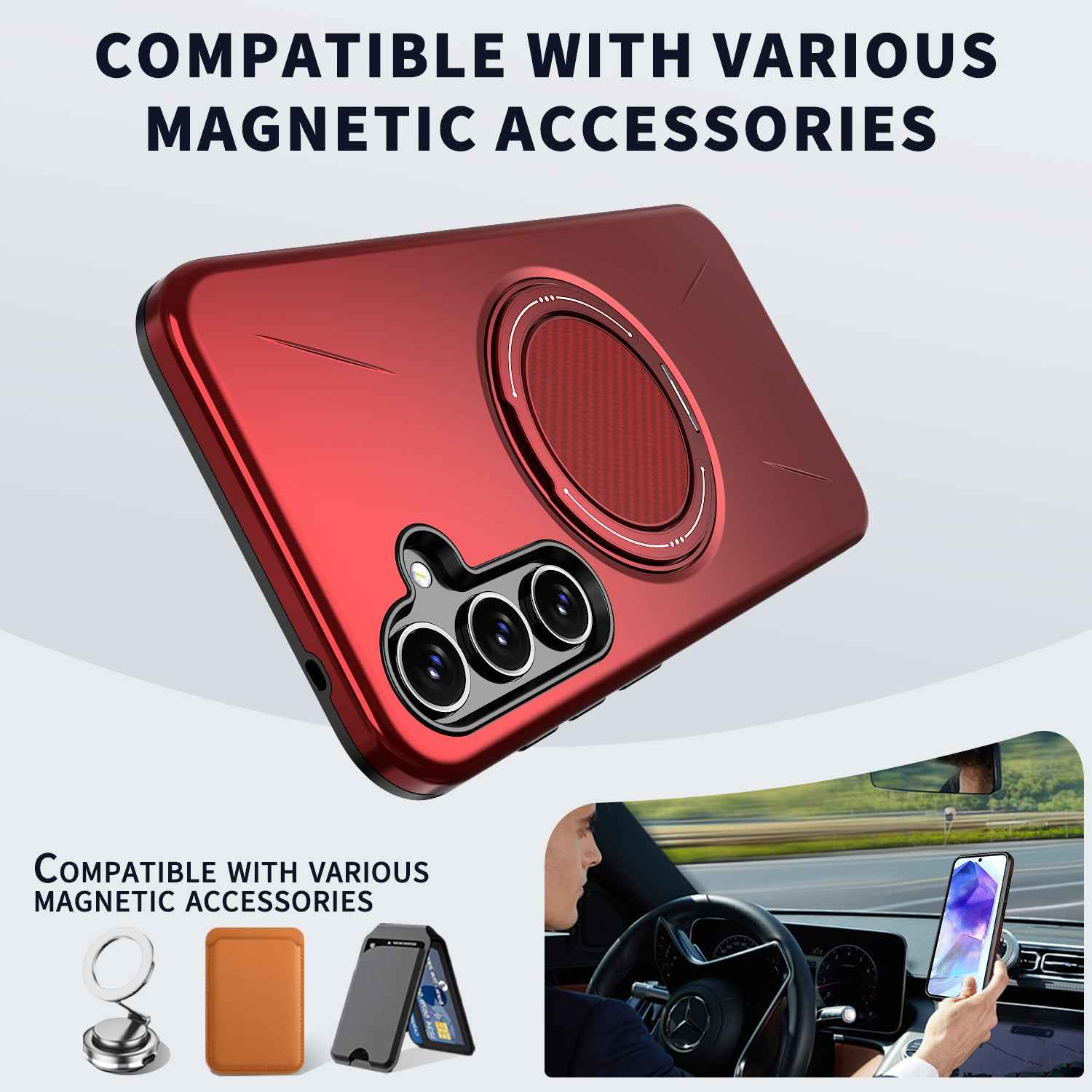 For Samsung Galaxy A57 5G Magnetic Case Rotating Kickstand TPU + PC Phone Cover - Red