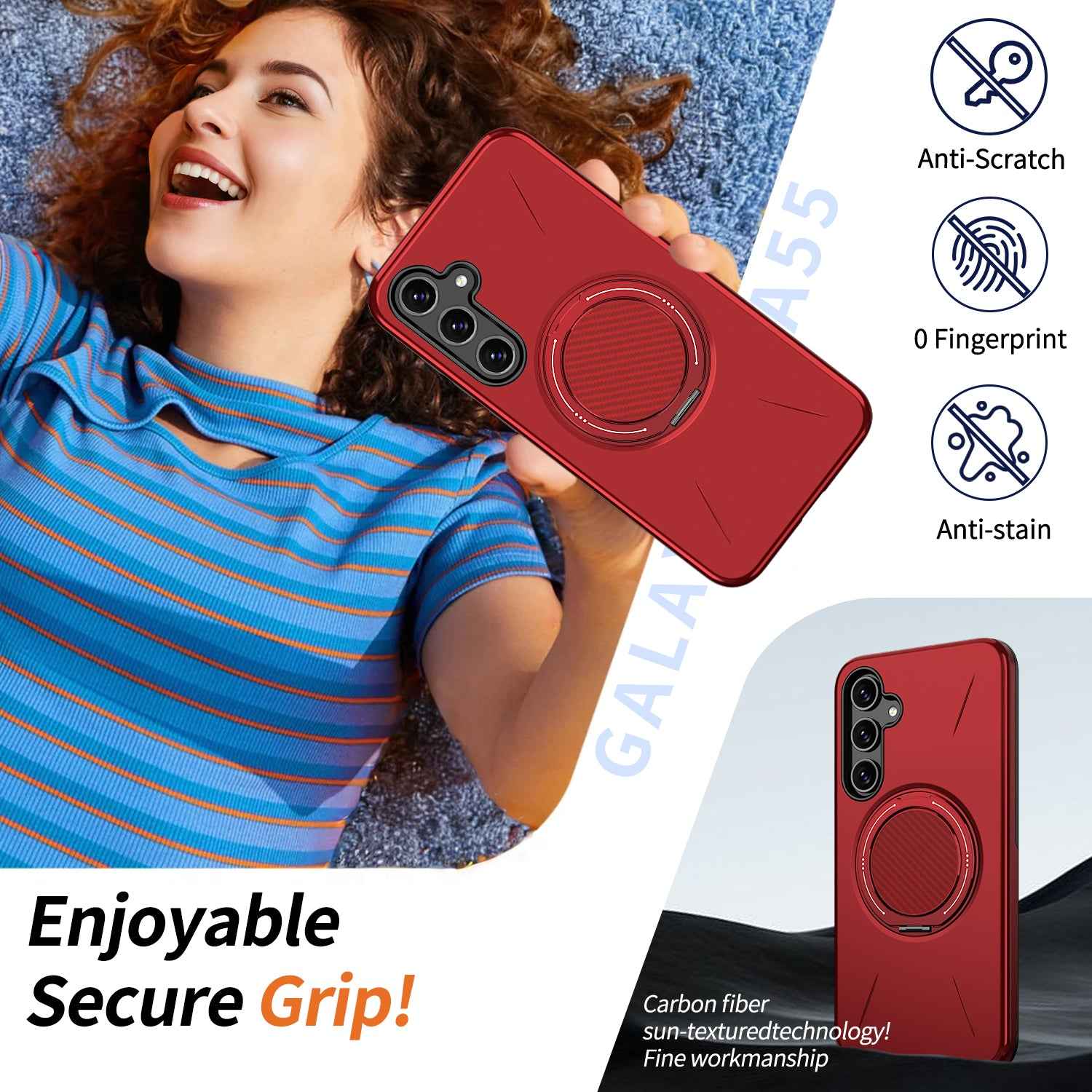 For Samsung Galaxy A57 5G Magnetic Case Rotating Kickstand TPU + PC Phone Cover - Red