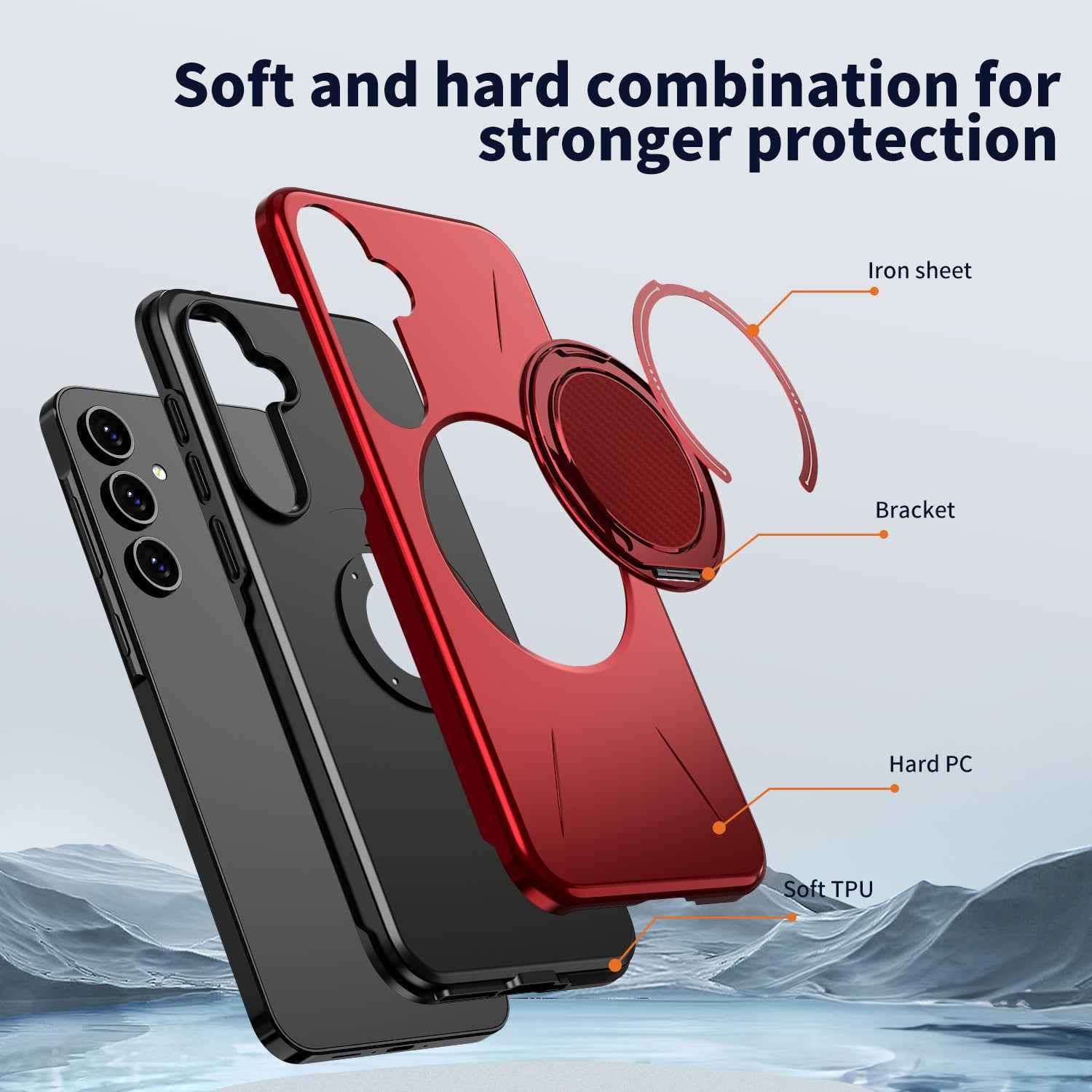 For Samsung Galaxy A57 5G Magnetic Case Rotating Kickstand TPU + PC Phone Cover - Red