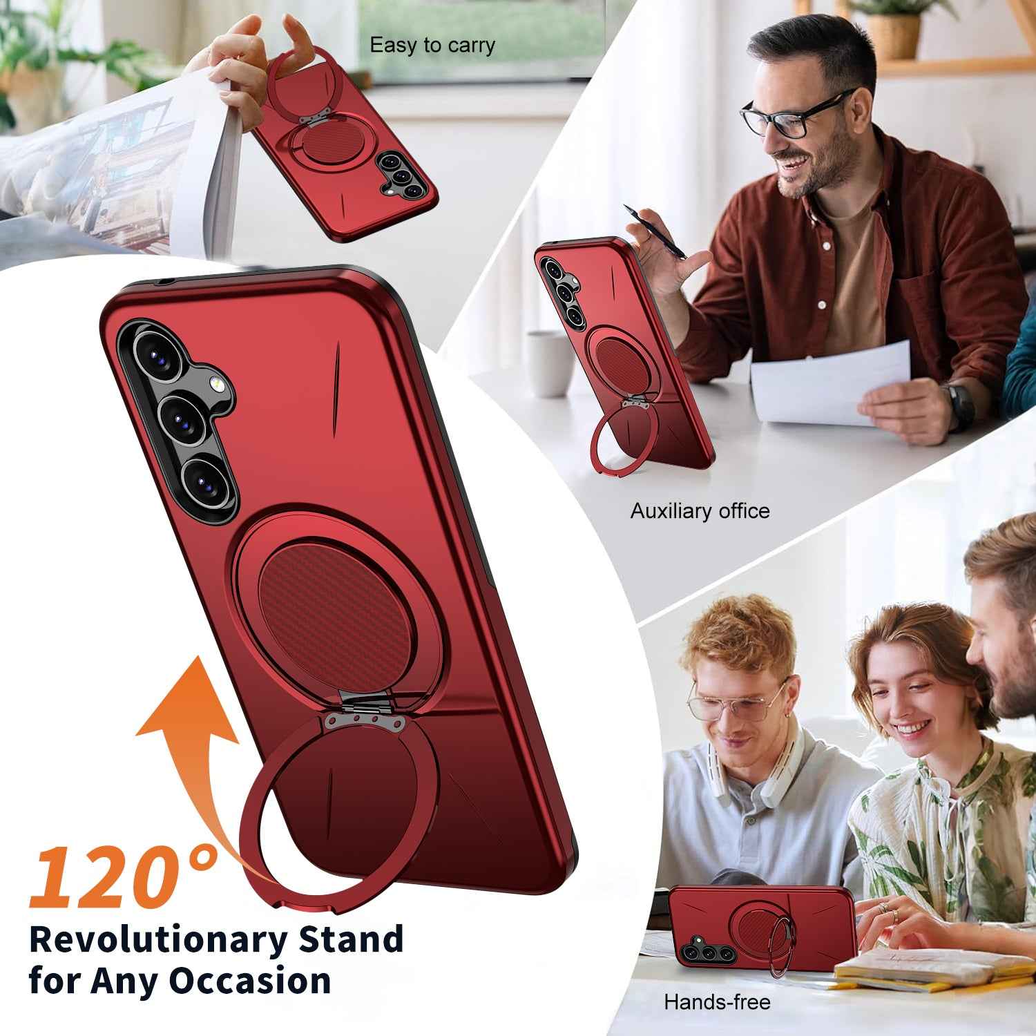 For Samsung Galaxy A57 5G Magnetic Case Rotating Kickstand TPU + PC Phone Cover - Red