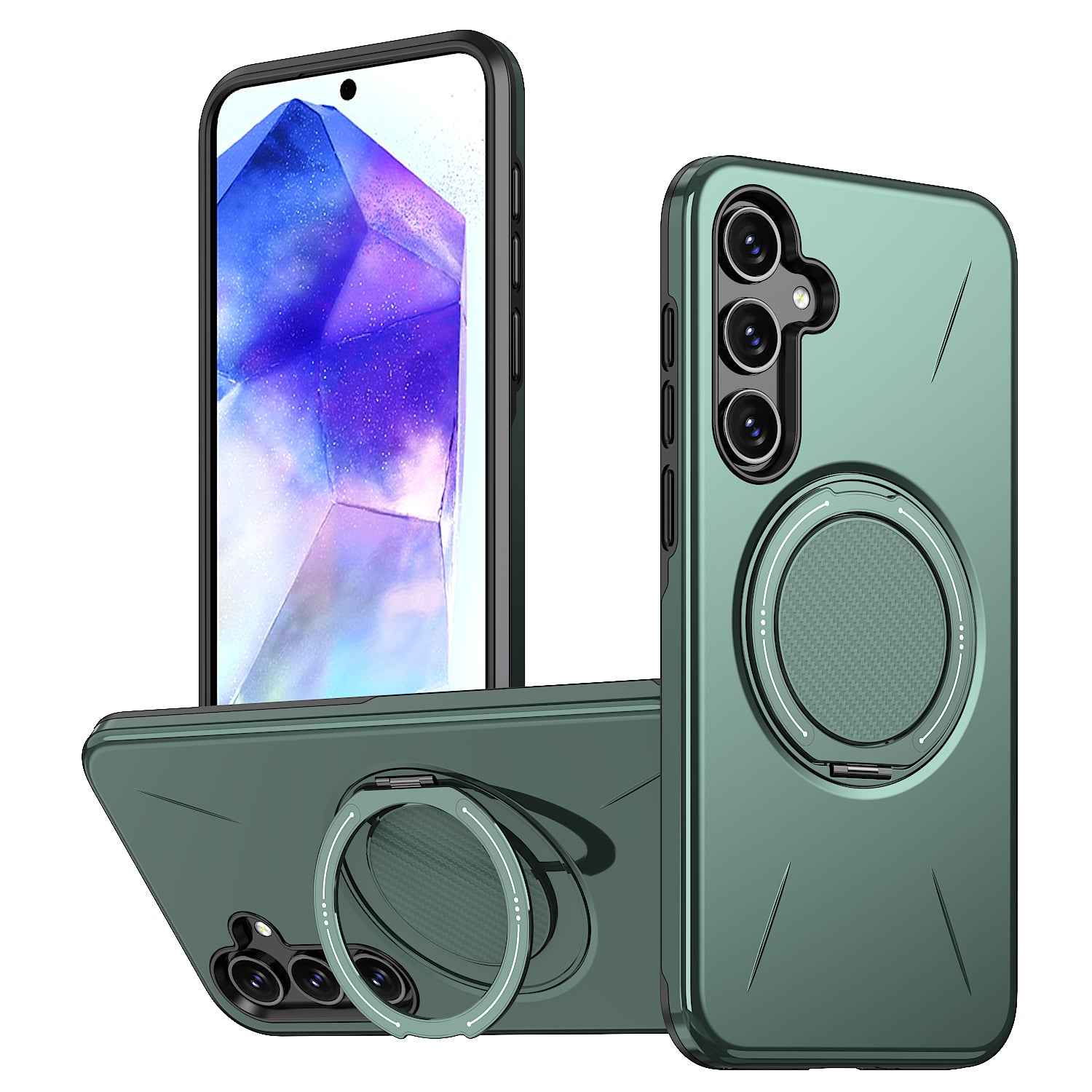 For Samsung Galaxy A57 5G Magnetic Case Rotating Kickstand TPU + PC Phone Cover - Green