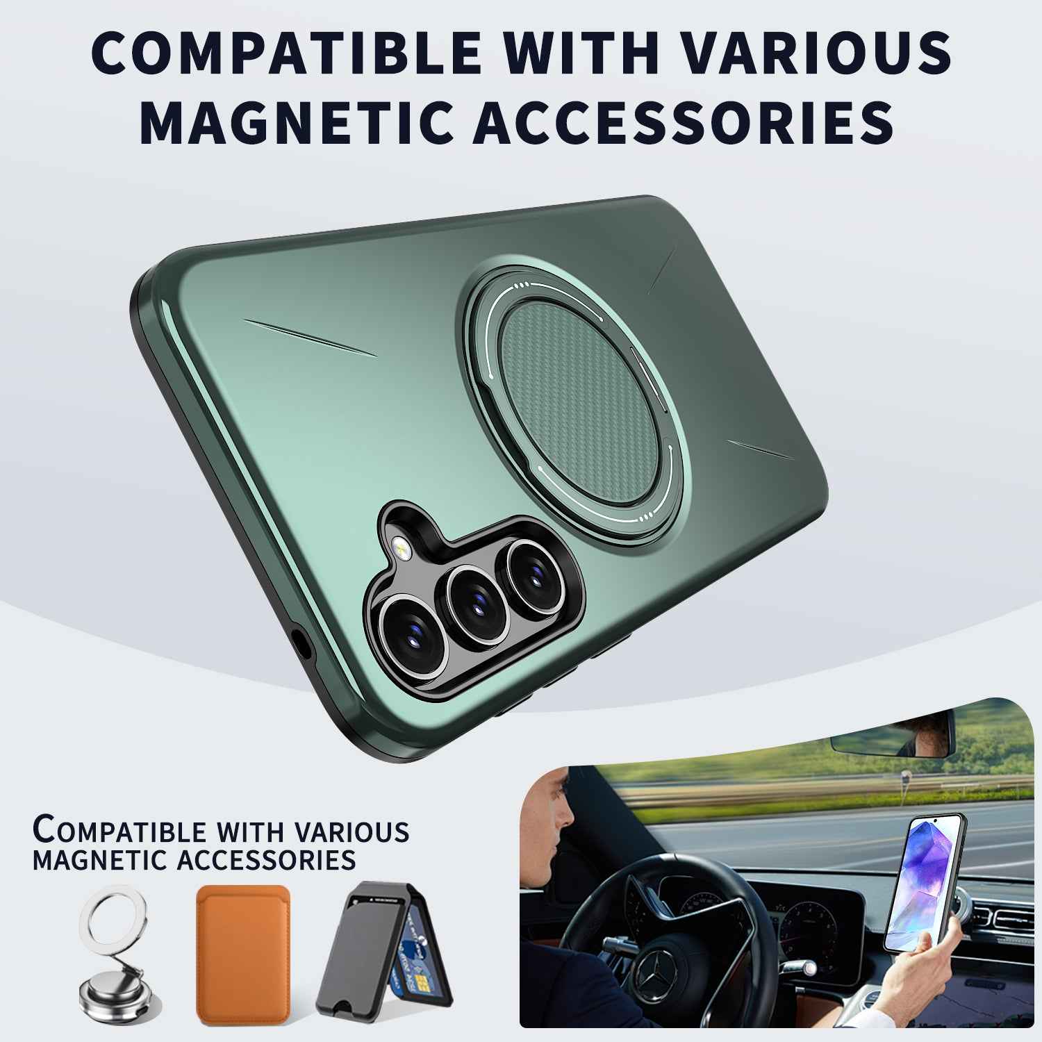 For Samsung Galaxy A57 5G Magnetic Case Rotating Kickstand TPU + PC Phone Cover - Green