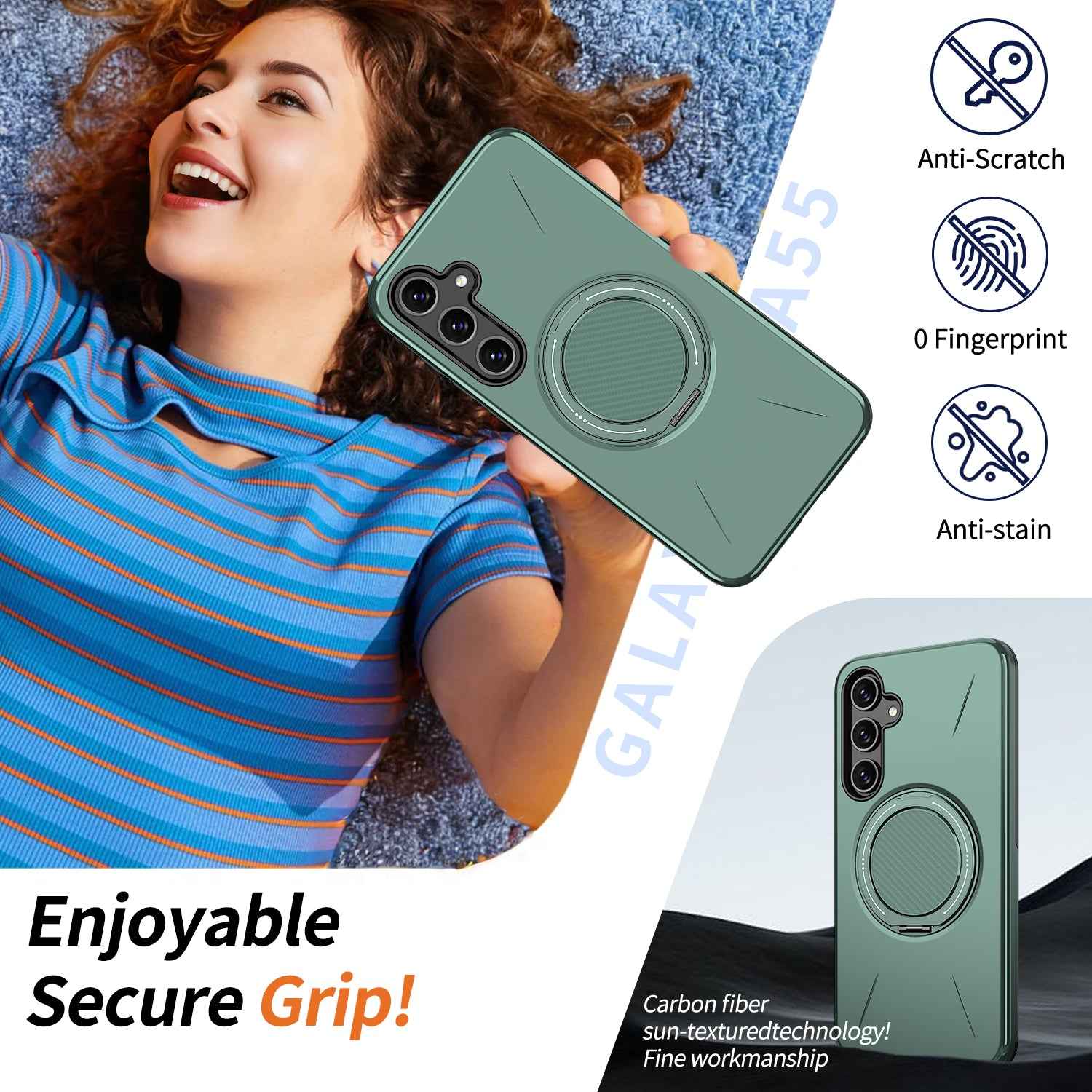 For Samsung Galaxy A57 5G Magnetic Case Rotating Kickstand TPU + PC Phone Cover - Green