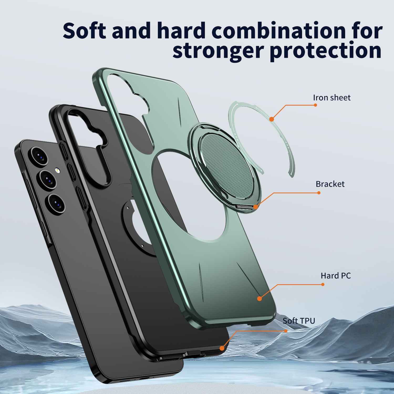For Samsung Galaxy A57 5G Magnetic Case Rotating Kickstand TPU + PC Phone Cover - Green