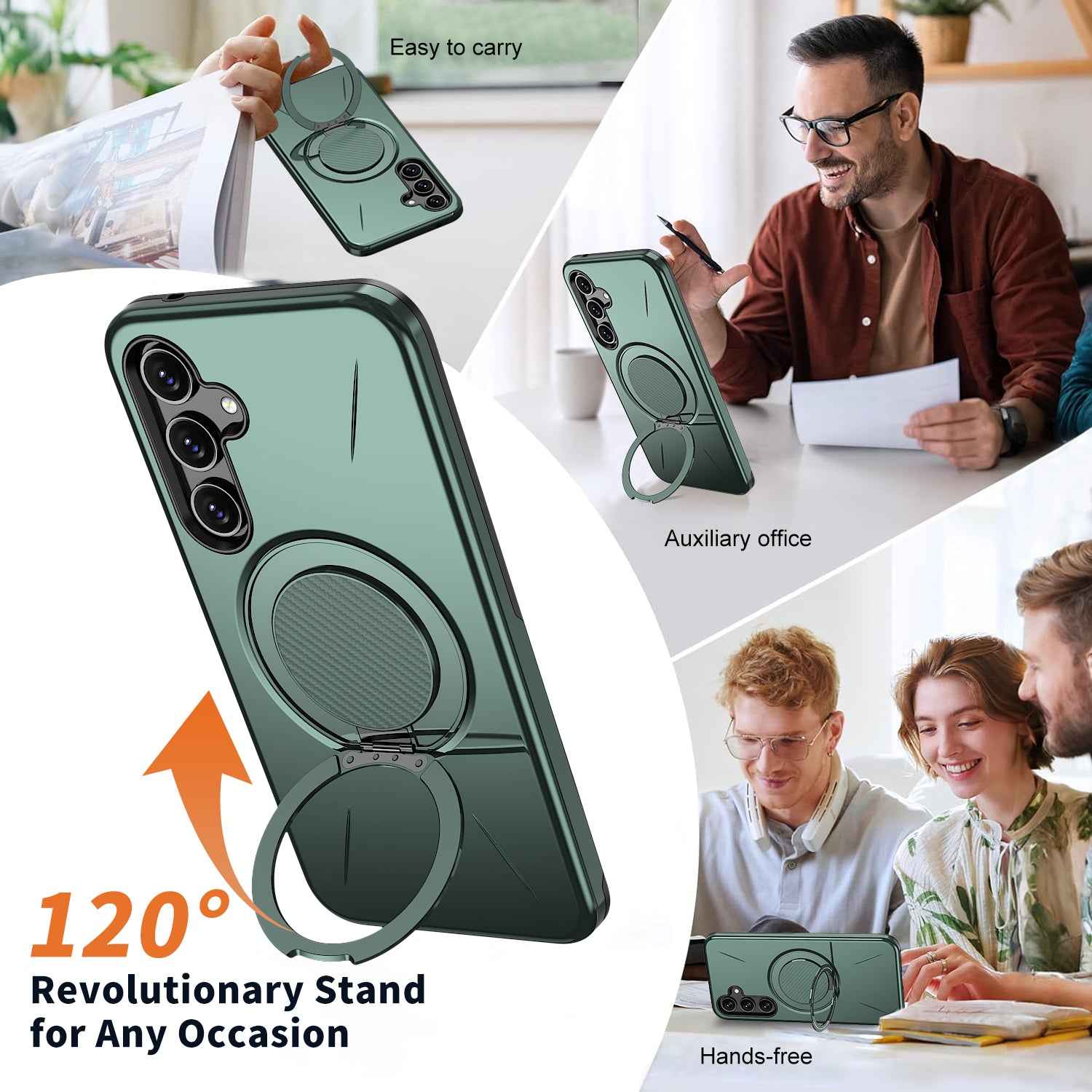 For Samsung Galaxy A57 5G Magnetic Case Rotating Kickstand TPU + PC Phone Cover - Green