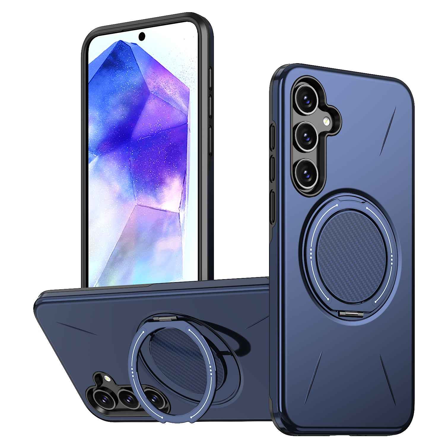 For Samsung Galaxy A57 5G Magnetic Case Rotating Kickstand TPU + PC Phone Cover - Blue