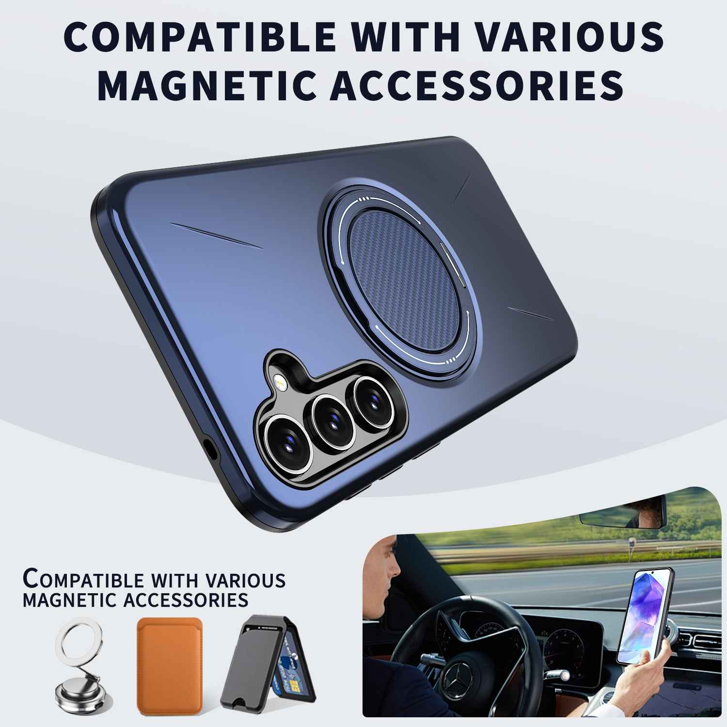 For Samsung Galaxy A57 5G Magnetic Case Rotating Kickstand TPU + PC Phone Cover - Blue