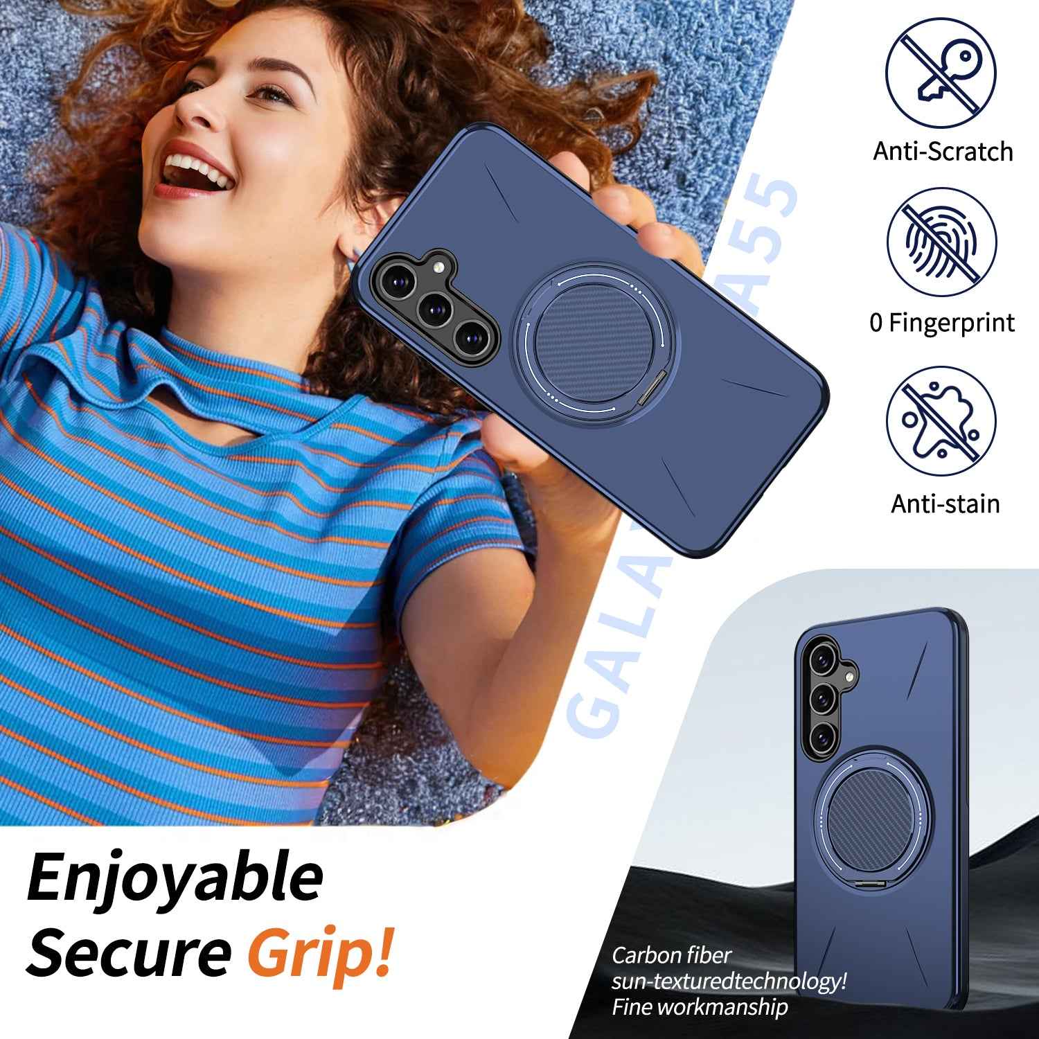 For Samsung Galaxy A57 5G Magnetic Case Rotating Kickstand TPU + PC Phone Cover - Blue