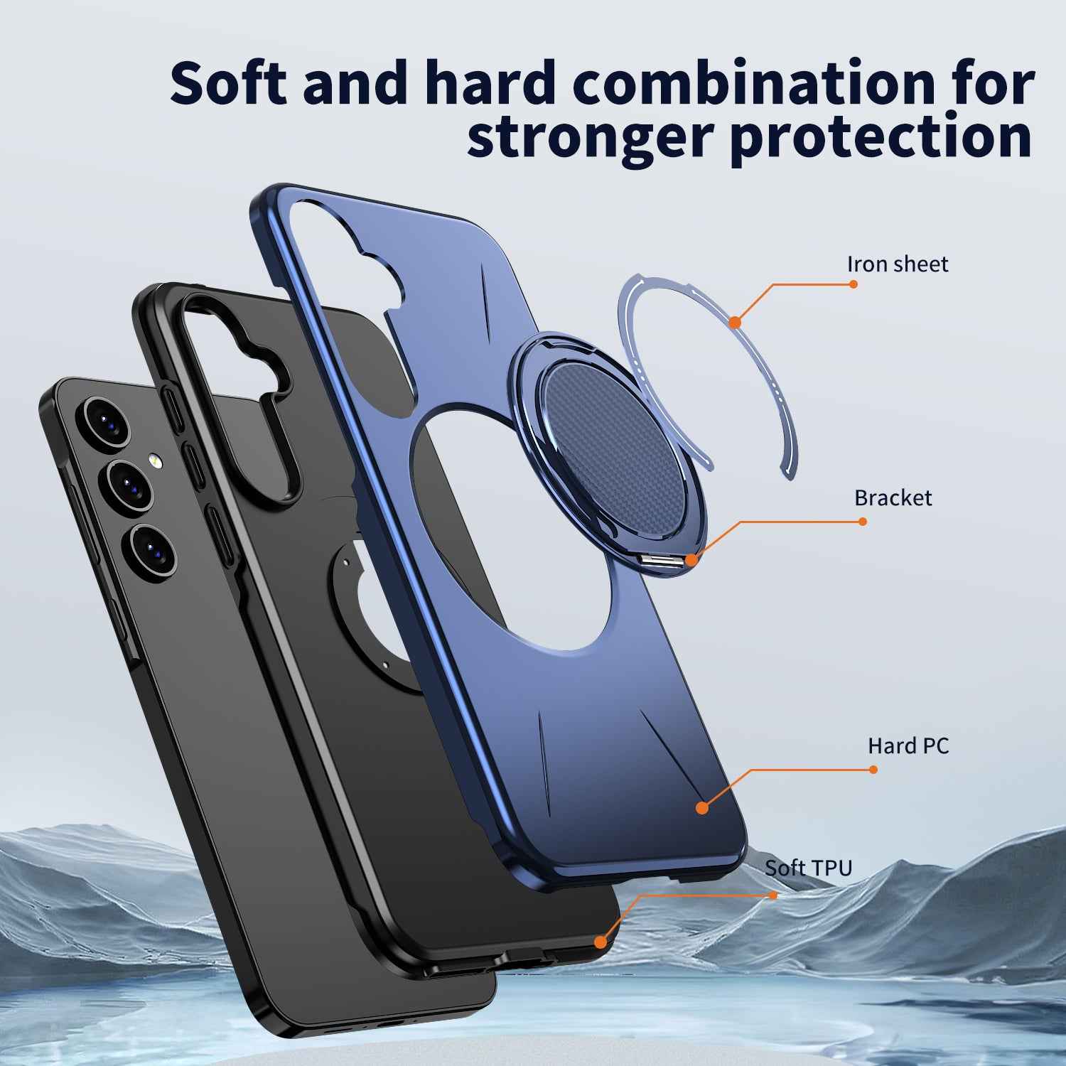 For Samsung Galaxy A57 5G Magnetic Case Rotating Kickstand TPU + PC Phone Cover - Blue