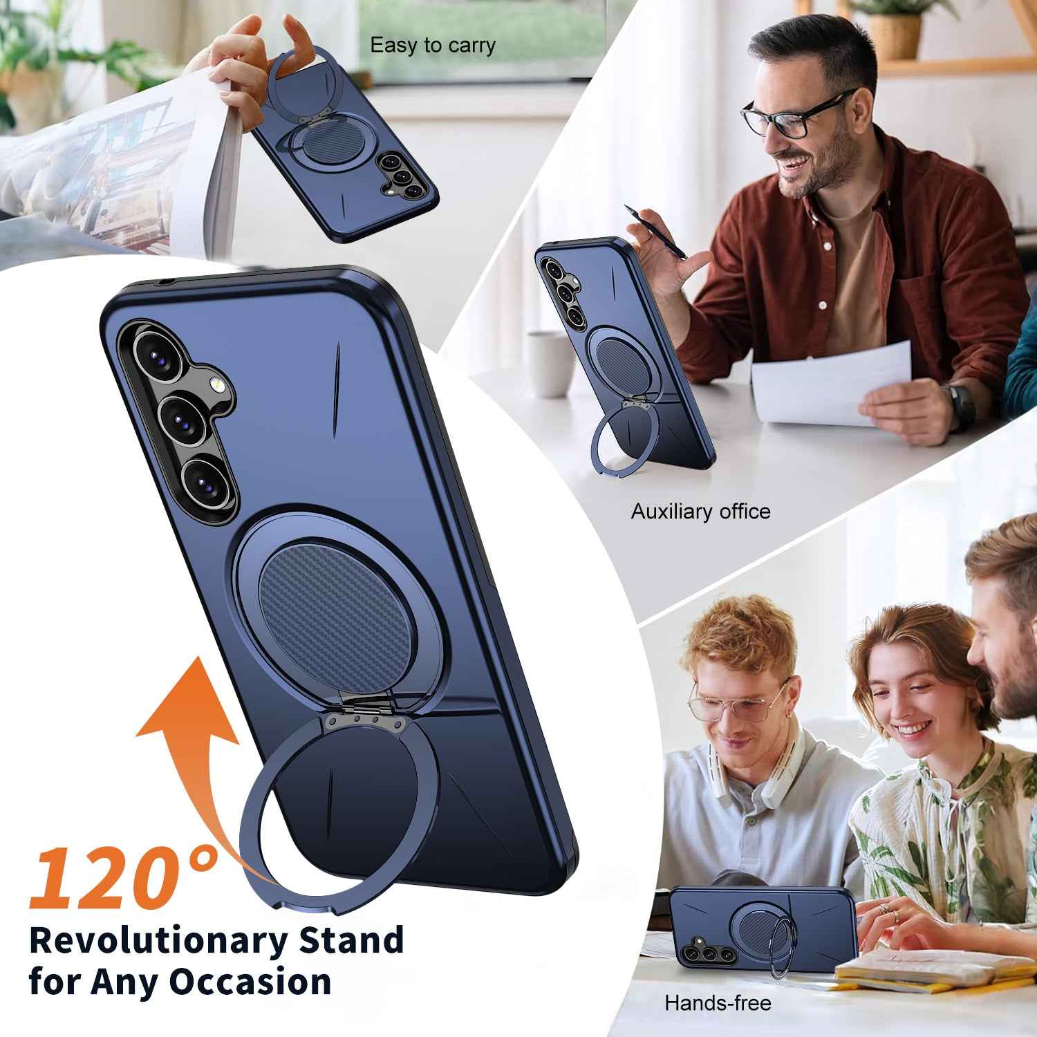 For Samsung Galaxy A57 5G Magnetic Case Rotating Kickstand TPU + PC Phone Cover - Blue