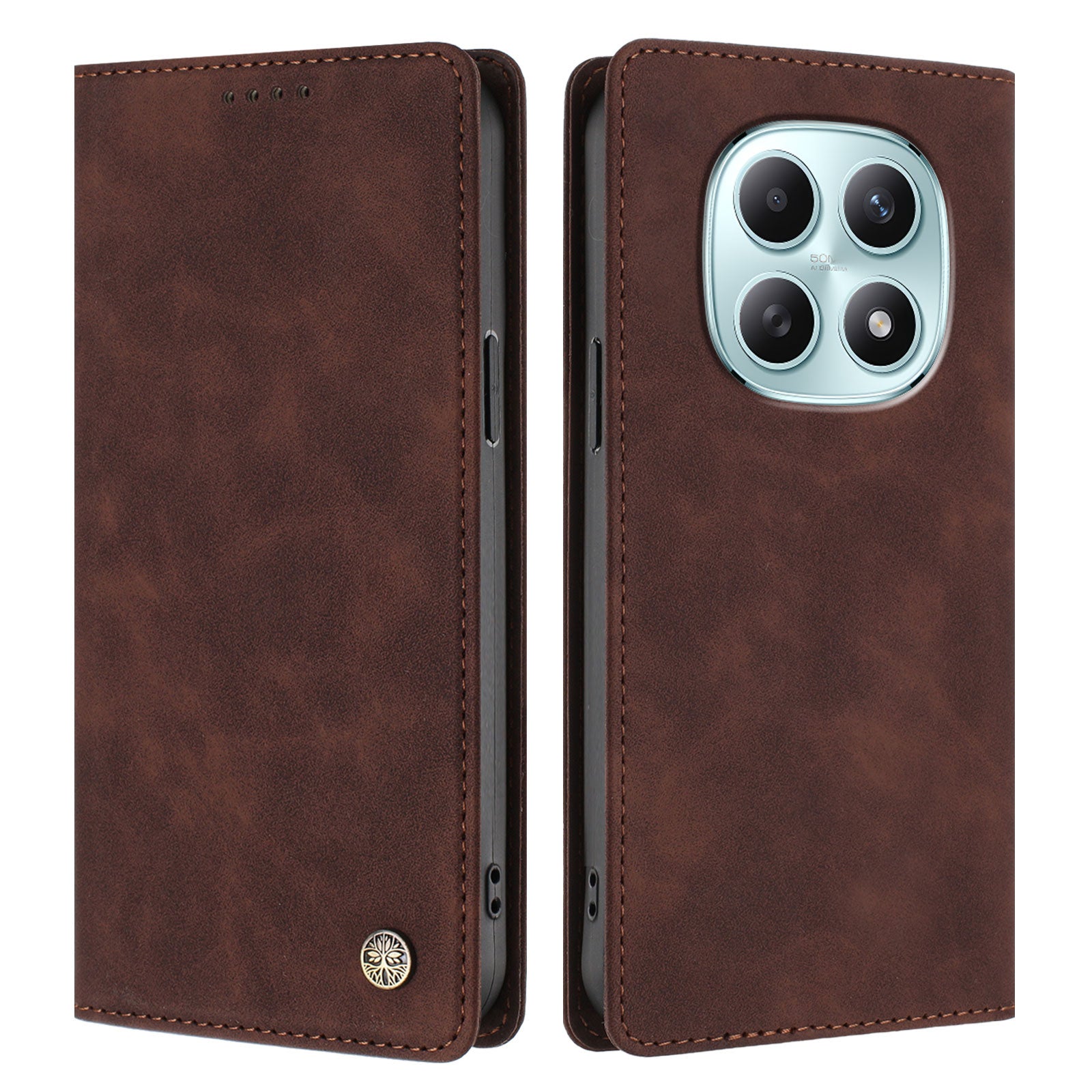 For Xiaomi Poco M8 5G / Xiaomi Redmi Note 15 4G (Global) / Xiaomi Redmi Note 15 5G (Global) Case HX RFID Blocking Wallet Stand Leather Flip Phone Cover - Brown