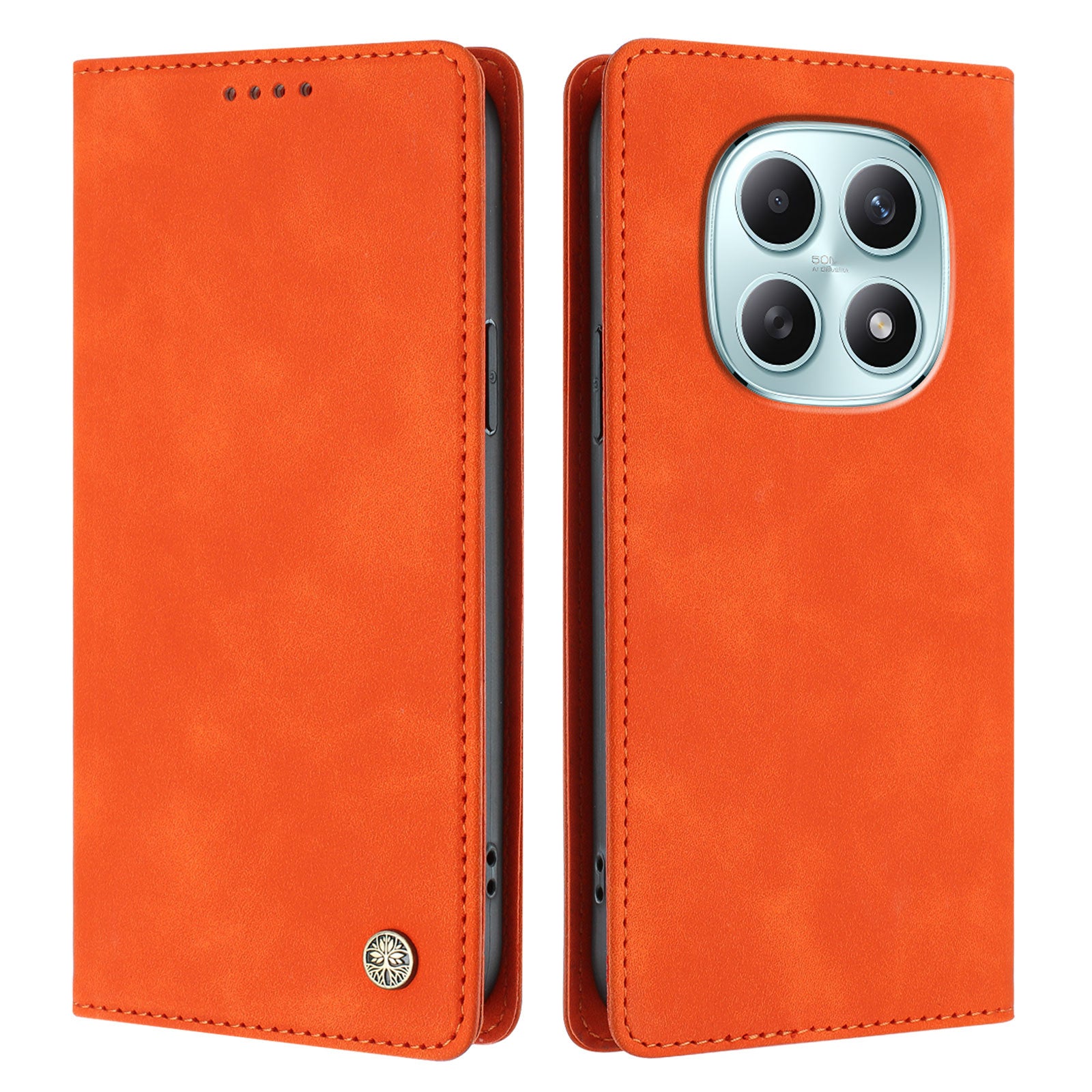 For Xiaomi Poco M8 5G / Xiaomi Redmi Note 15 4G (Global) / Xiaomi Redmi Note 15 5G (Global) Case HX RFID Blocking Wallet Stand Leather Flip Phone Cover - Orange