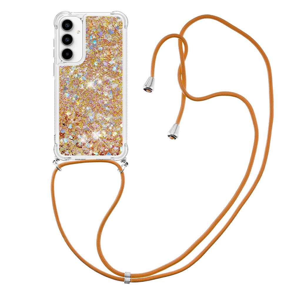 For Samsung Galaxy A57 5G TPU Case Quicksand Phone Cover with Lanyard - Gold / Hearts