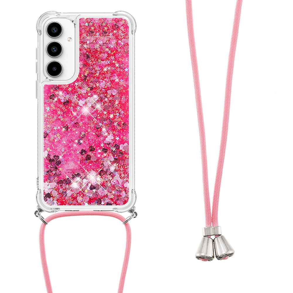 For Samsung Galaxy A57 5G TPU Case Quicksand Phone Cover with Lanyard - Pink / Hearts