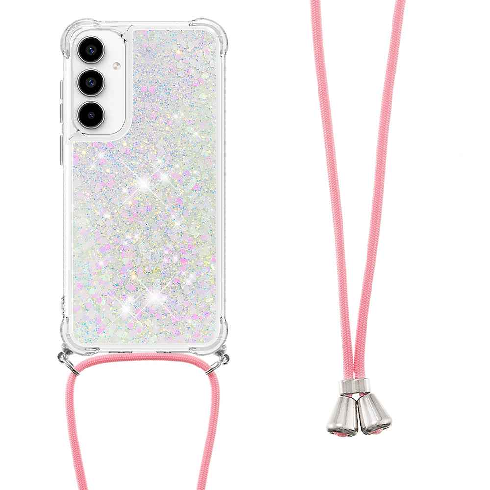 For Samsung Galaxy A57 5G TPU Case Quicksand Phone Cover with Lanyard - Laser / Hearts