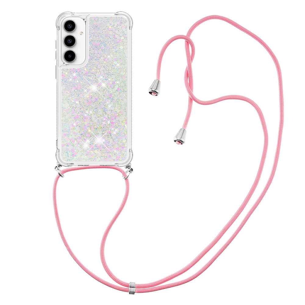 For Samsung Galaxy A57 5G TPU Case Quicksand Phone Cover with Lanyard - Laser / Hearts