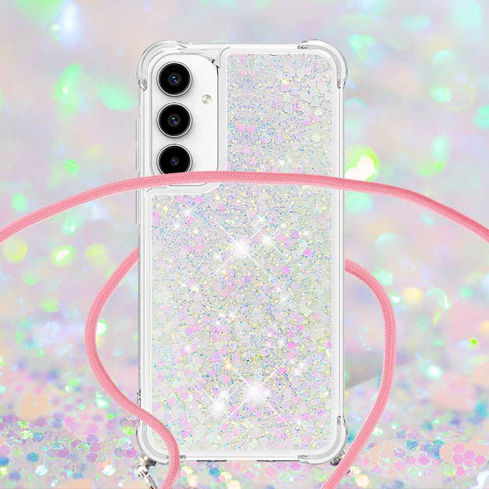 For Samsung Galaxy A57 5G TPU Case Quicksand Phone Cover with Lanyard - Laser / Hearts