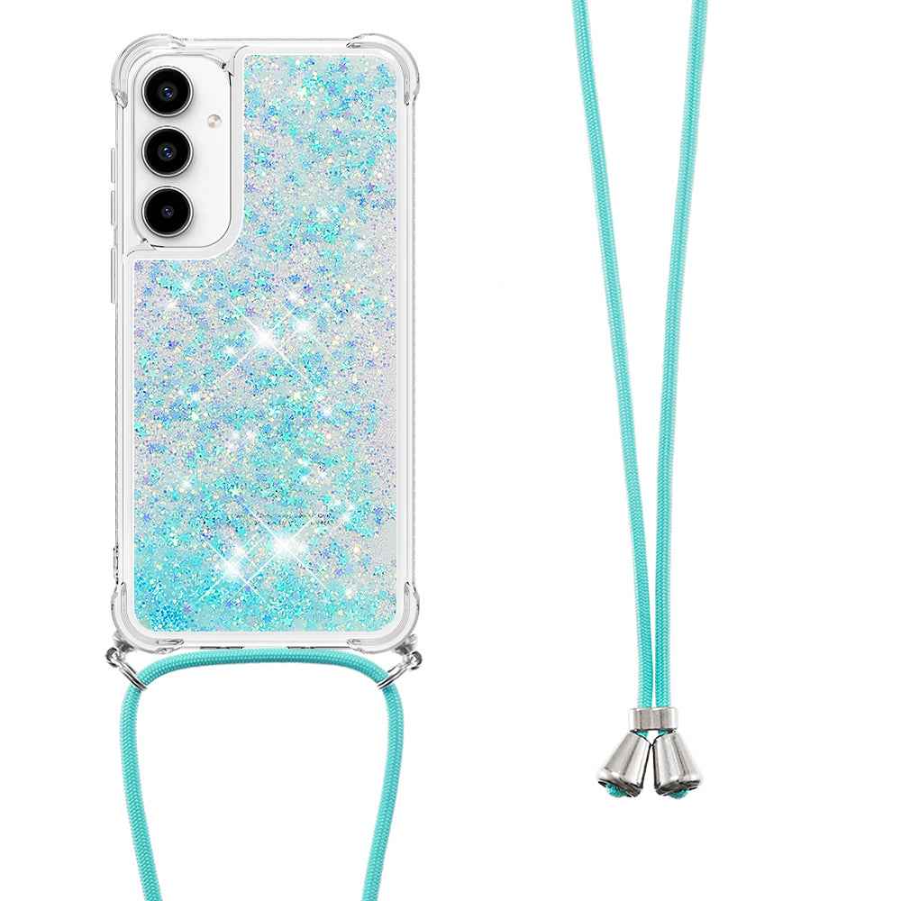 For Samsung Galaxy A57 5G TPU Case Quicksand Phone Cover with Lanyard - Blue / Pentagram