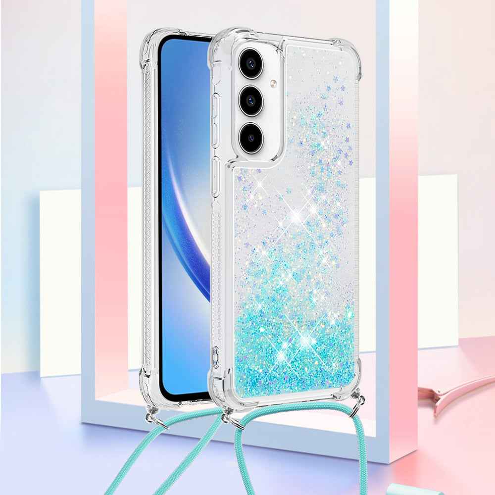 For Samsung Galaxy A57 5G TPU Case Quicksand Phone Cover with Lanyard - Blue / Pentagram