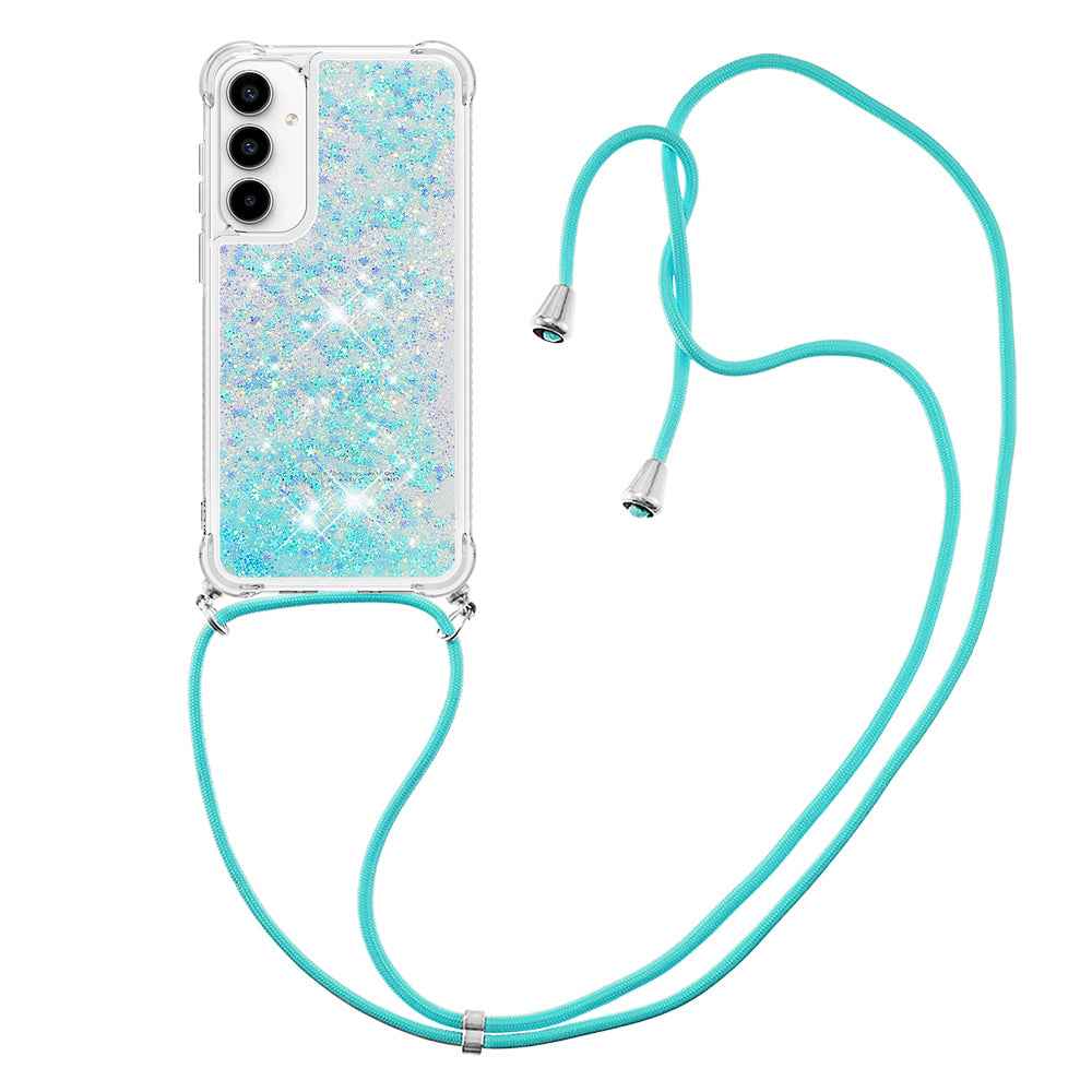 For Samsung Galaxy A57 5G TPU Case Quicksand Phone Cover with Lanyard - Blue / Pentagram