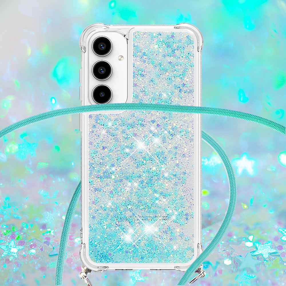 For Samsung Galaxy A57 5G TPU Case Quicksand Phone Cover with Lanyard - Blue / Pentagram