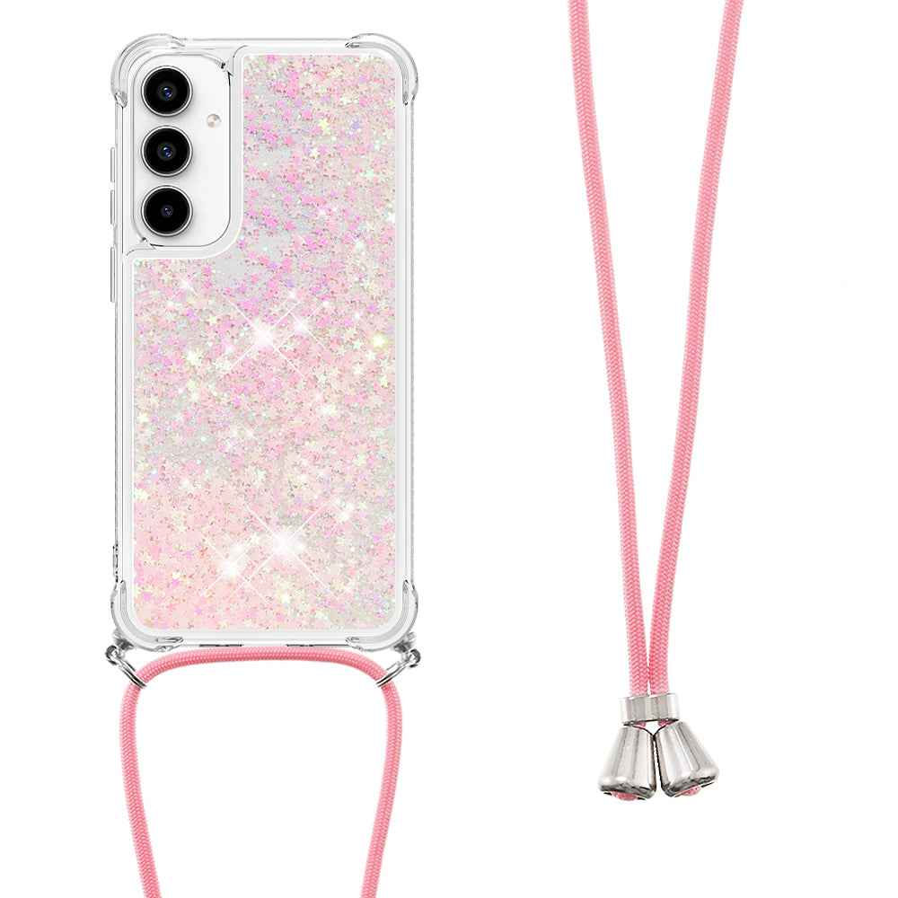 For Samsung Galaxy A57 5G TPU Case Quicksand Phone Cover with Lanyard - Pink / Pentagrams