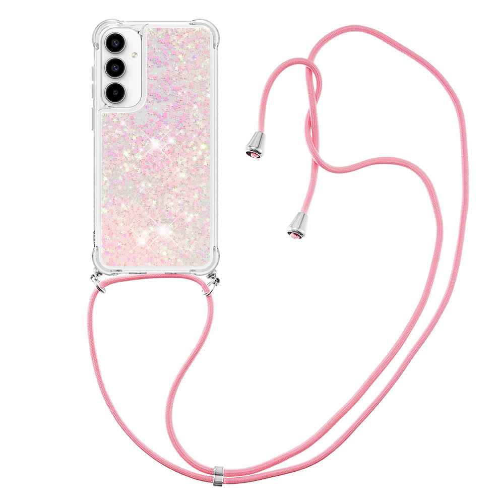 For Samsung Galaxy A57 5G TPU Case Quicksand Phone Cover with Lanyard - Pink / Pentagrams