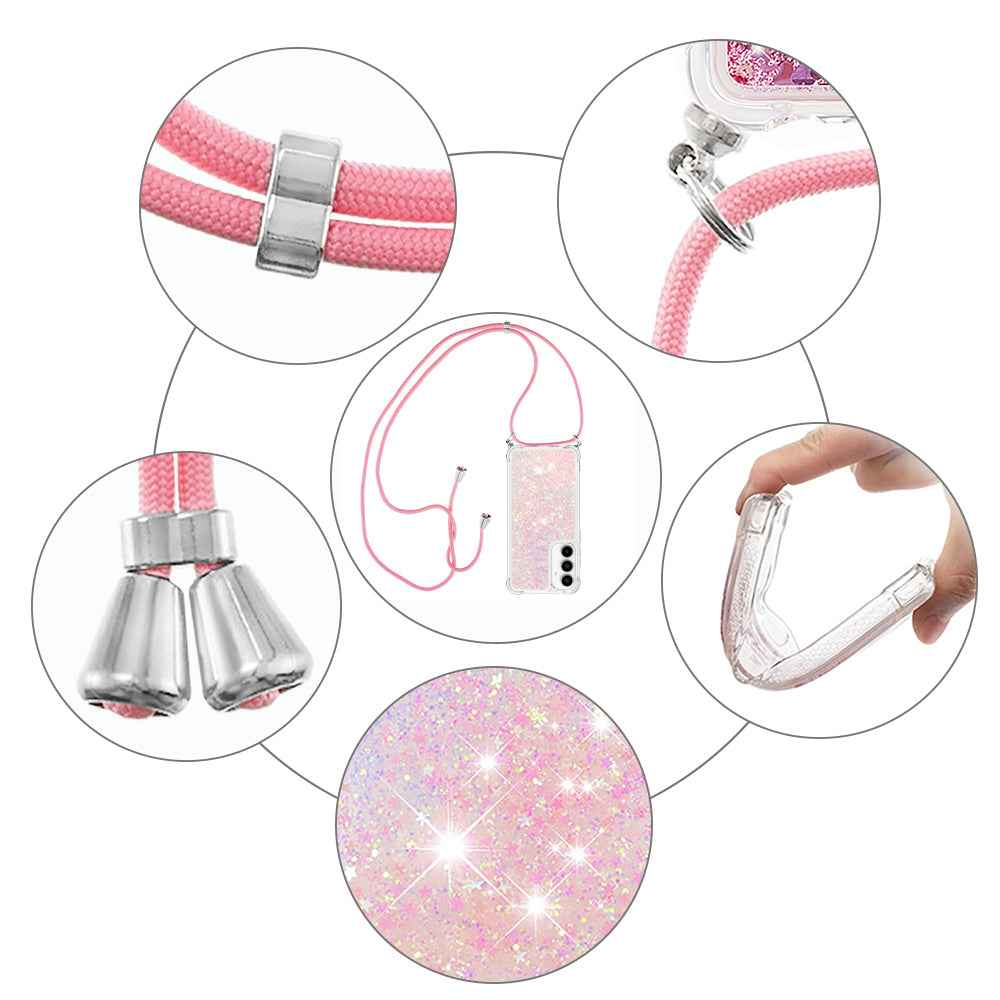 For Samsung Galaxy A57 5G TPU Case Quicksand Phone Cover with Lanyard - Pink / Pentagrams